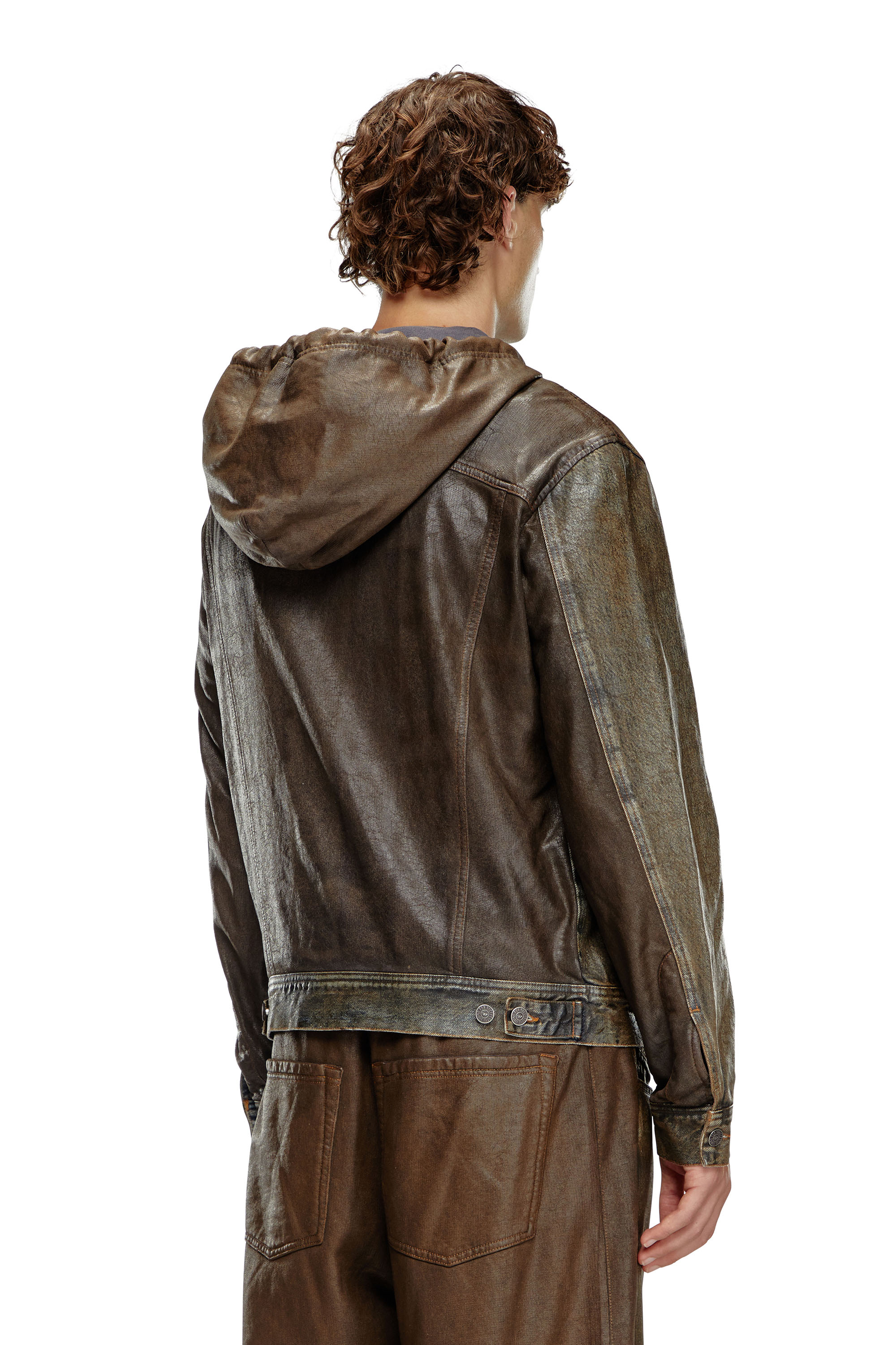 Diesel - D-GROSS-S1, Male's Hooded jacket in coated denim in Brown - 5