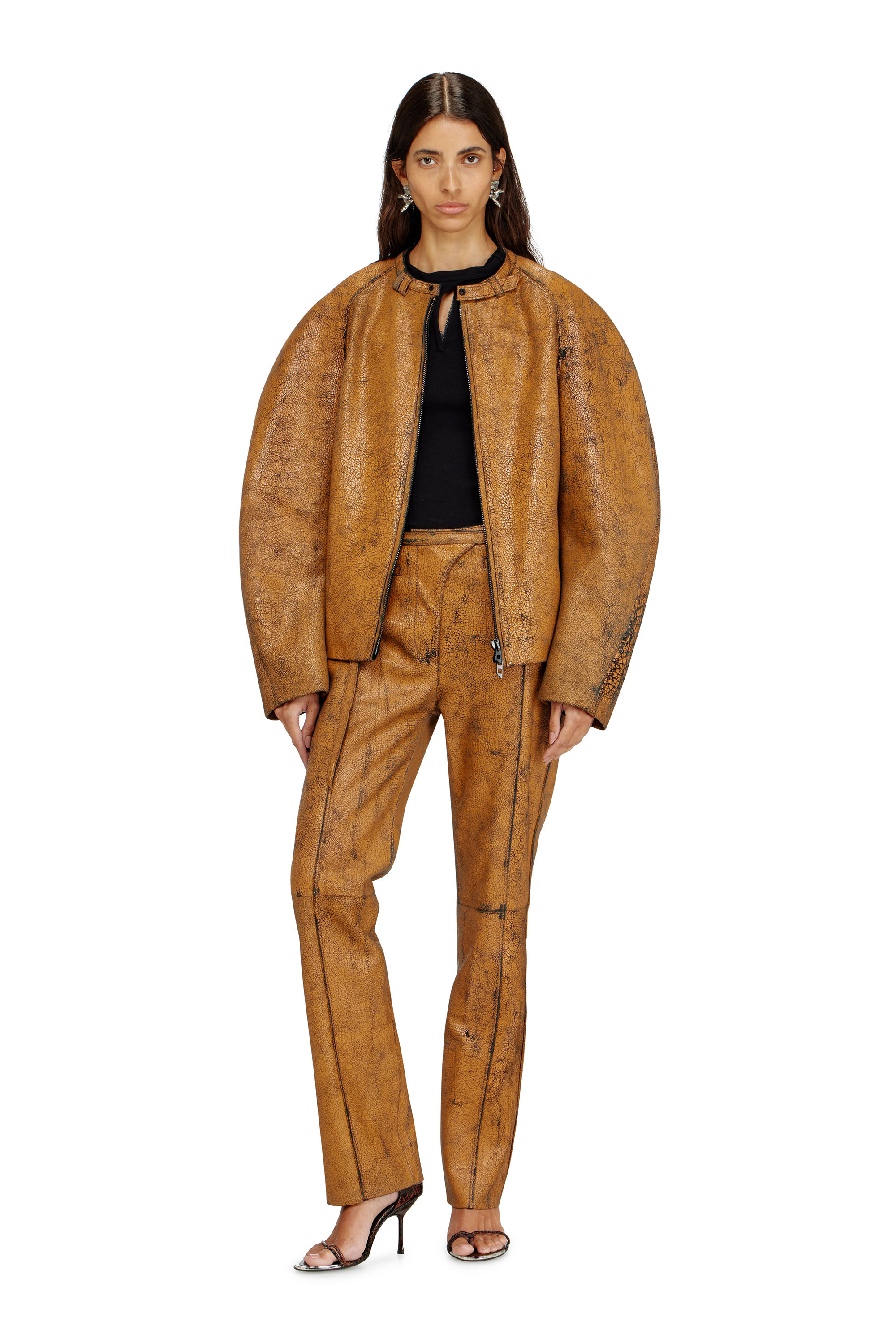 Diesel - T-IARAS, Female's Rib-jersey top with biker neck strap in ブラック - 1