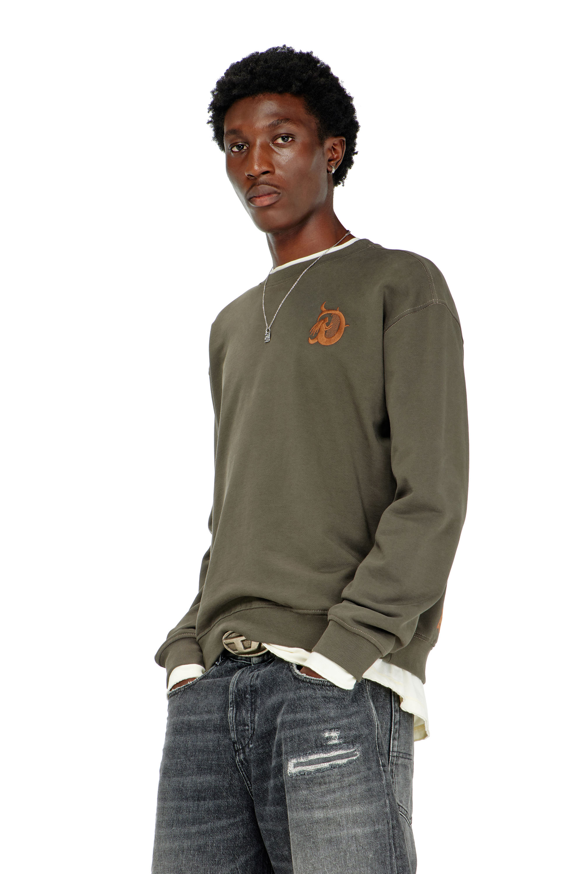 Diesel - S-NORM-AA4, Male's プルオーバースウェット in ミリタリーグリーン - 3