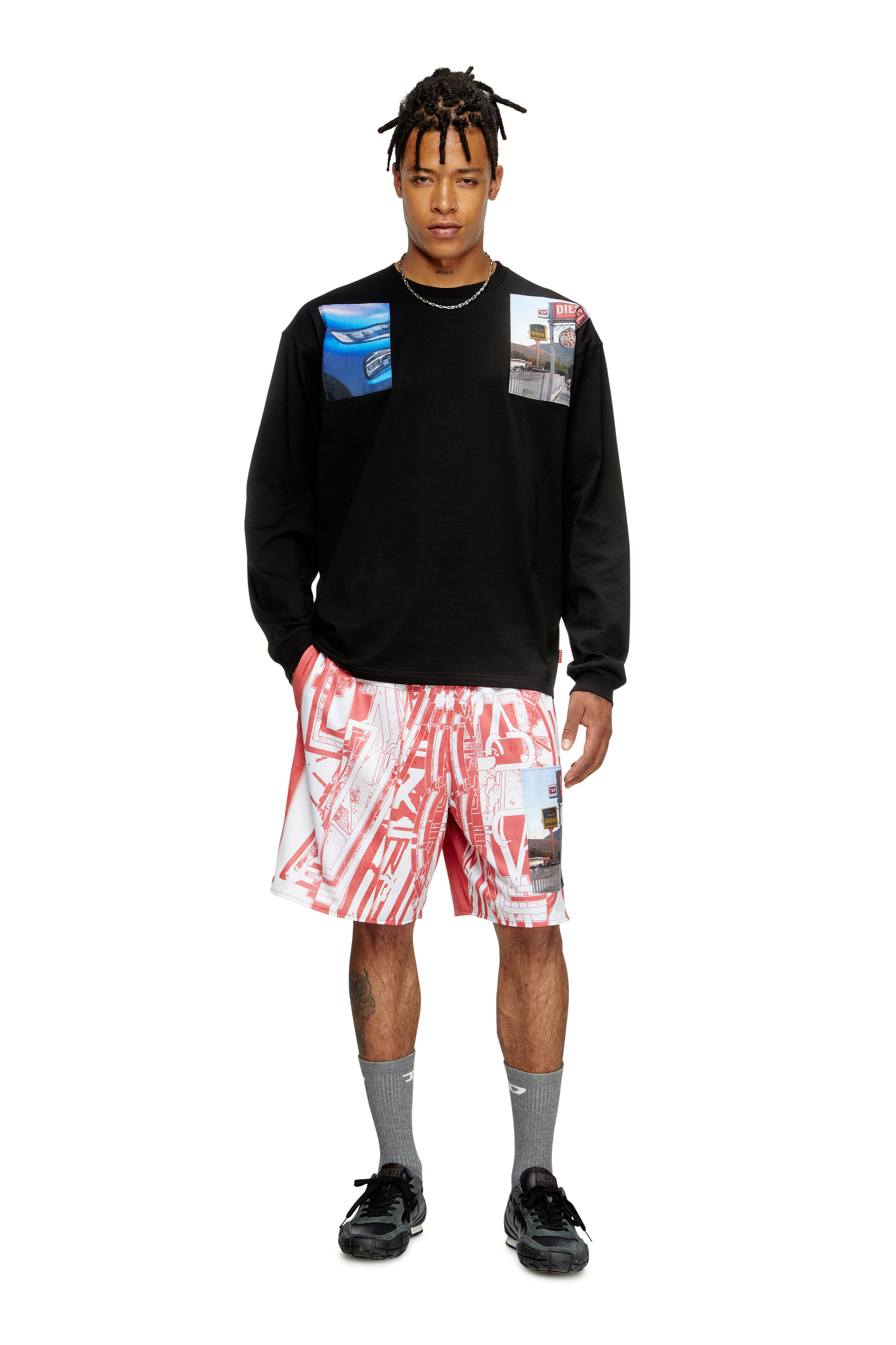 Diesel - T-BOXT-LS-T5, Male's Long-sleeve T-shirt with logo photo patches in ブラック - 2