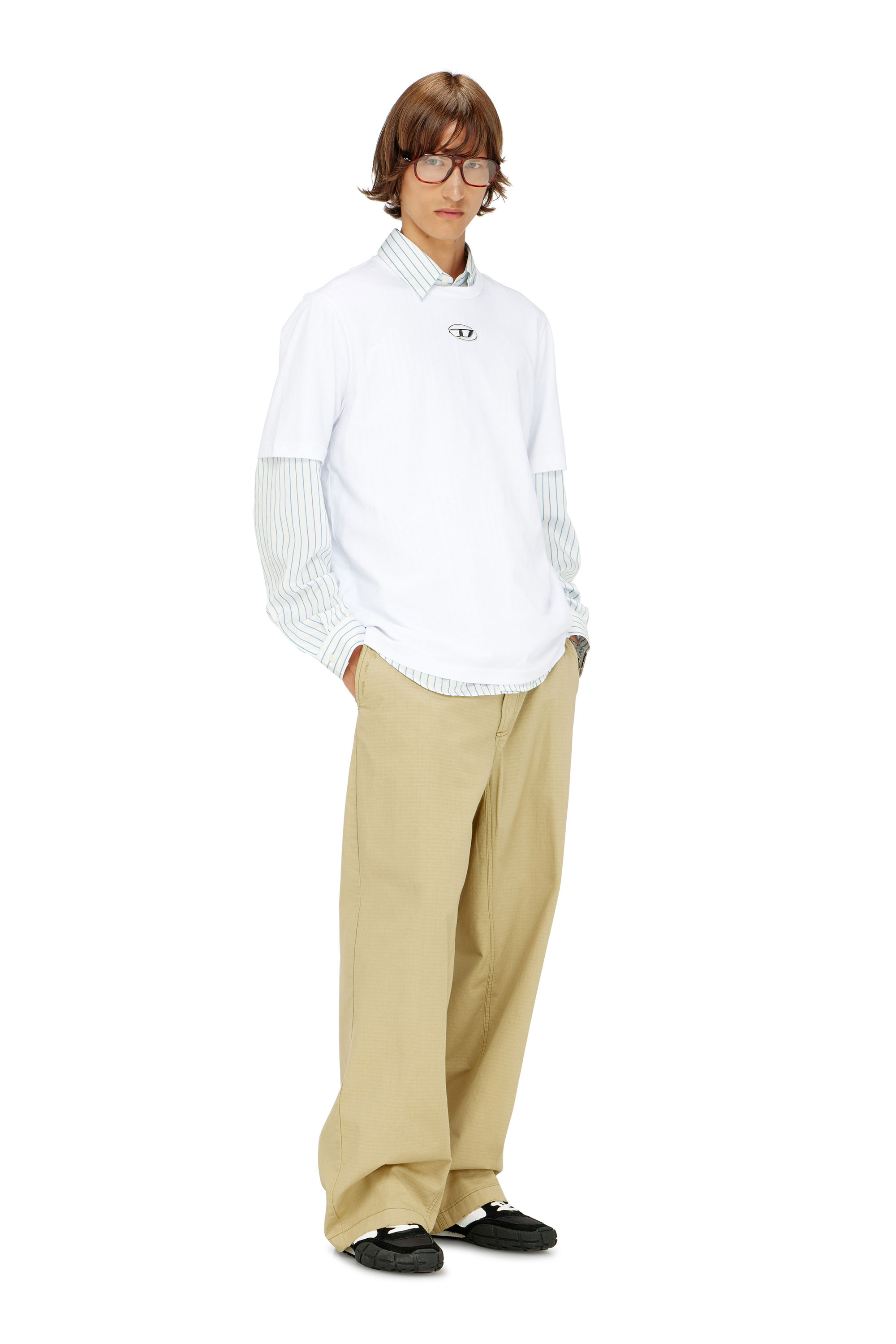 Diesel - T-ADJUST-OD, Male's T-shirt with metallic Oval D in ホワイト - 1