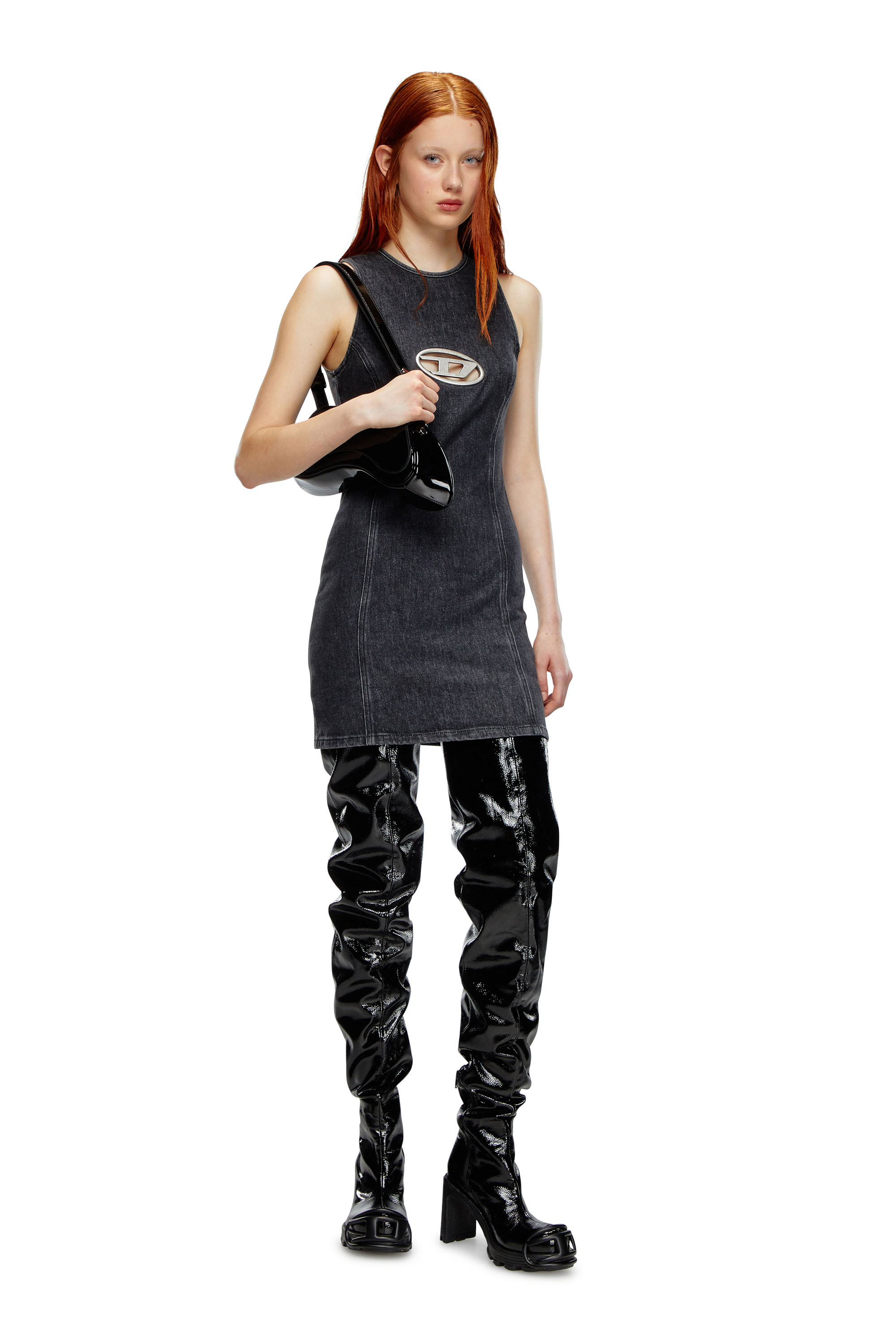 Diesel - DE-FERRIZ-FSD, Female's Denim mini dress with Oval D plaque in ブラック - 1