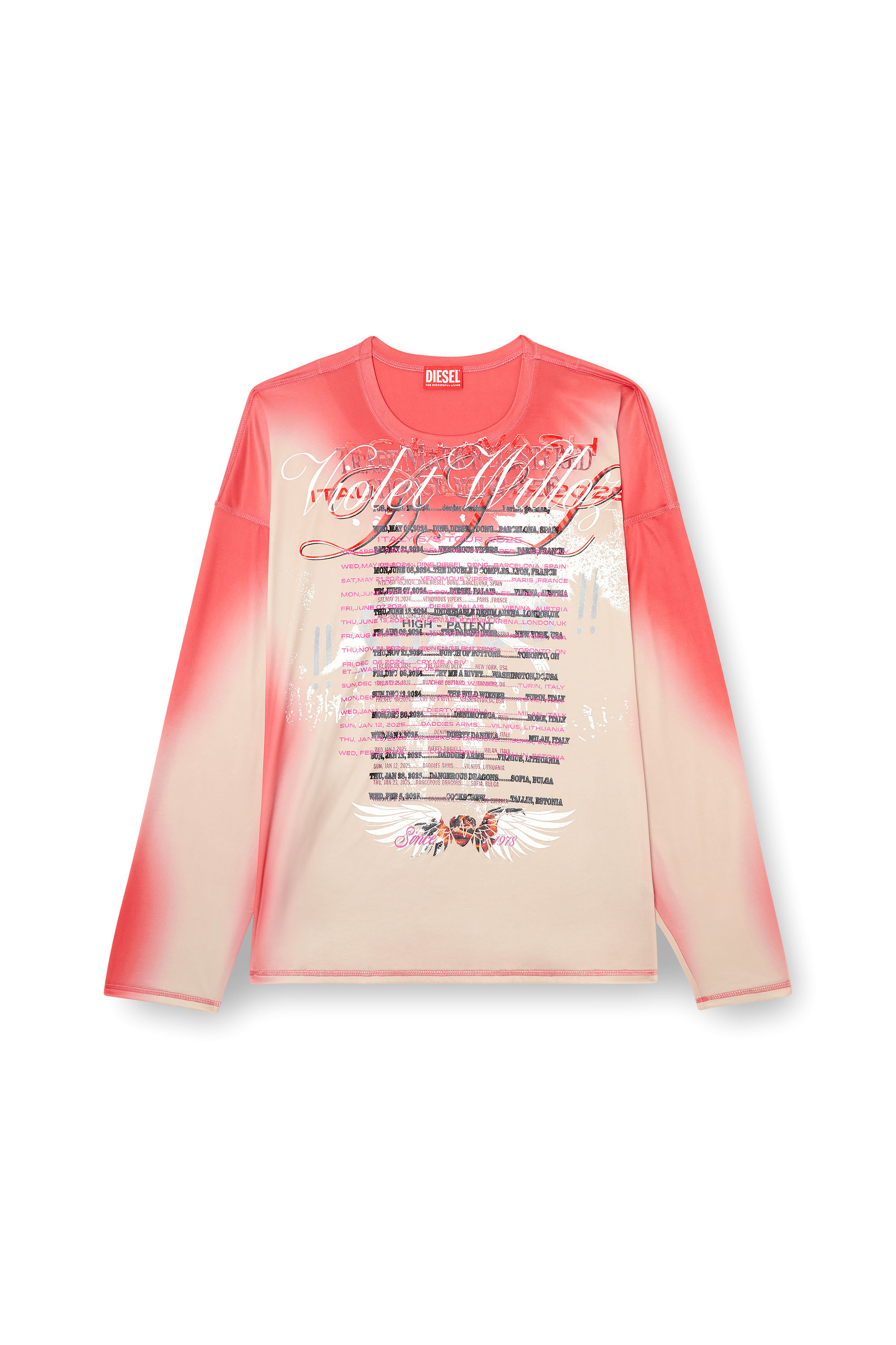 Diesel - T-OLAVI-BB, Unisex's Long-sleeve tech-jersey T-shirt with lyrics print in ピンク / ホワイト - 7