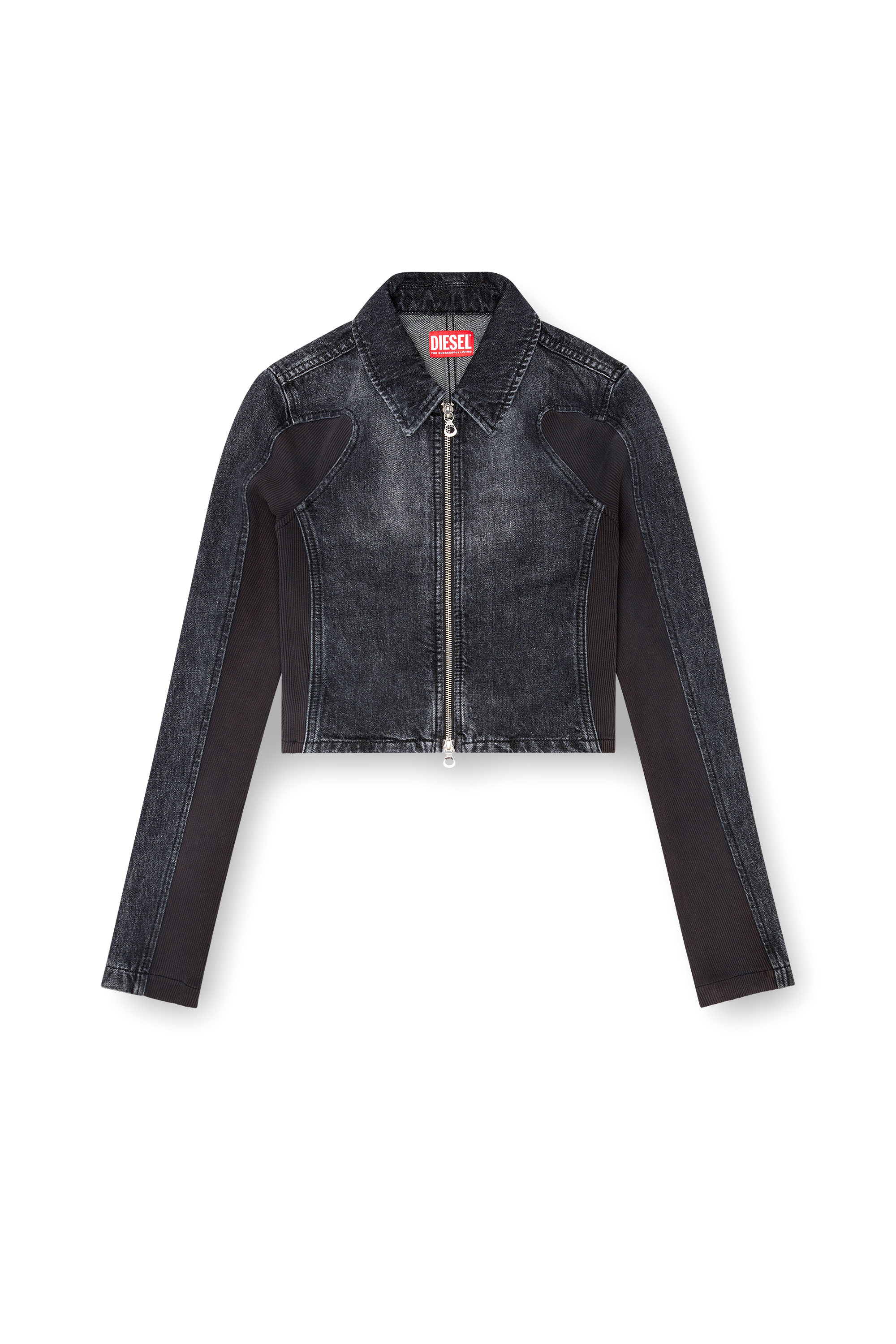 Diesel - DE-SYLEN-S, Female's Short denim jacket with ribbed inserts in ブラック - 3