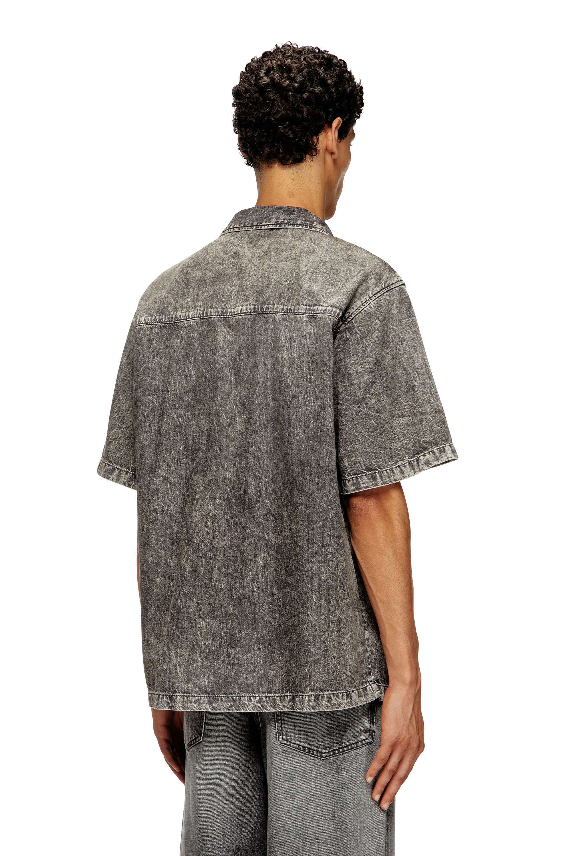 Diesel - D-NABIL-S5, Male's Bowling shirt in marbled denim in ブラック - 4