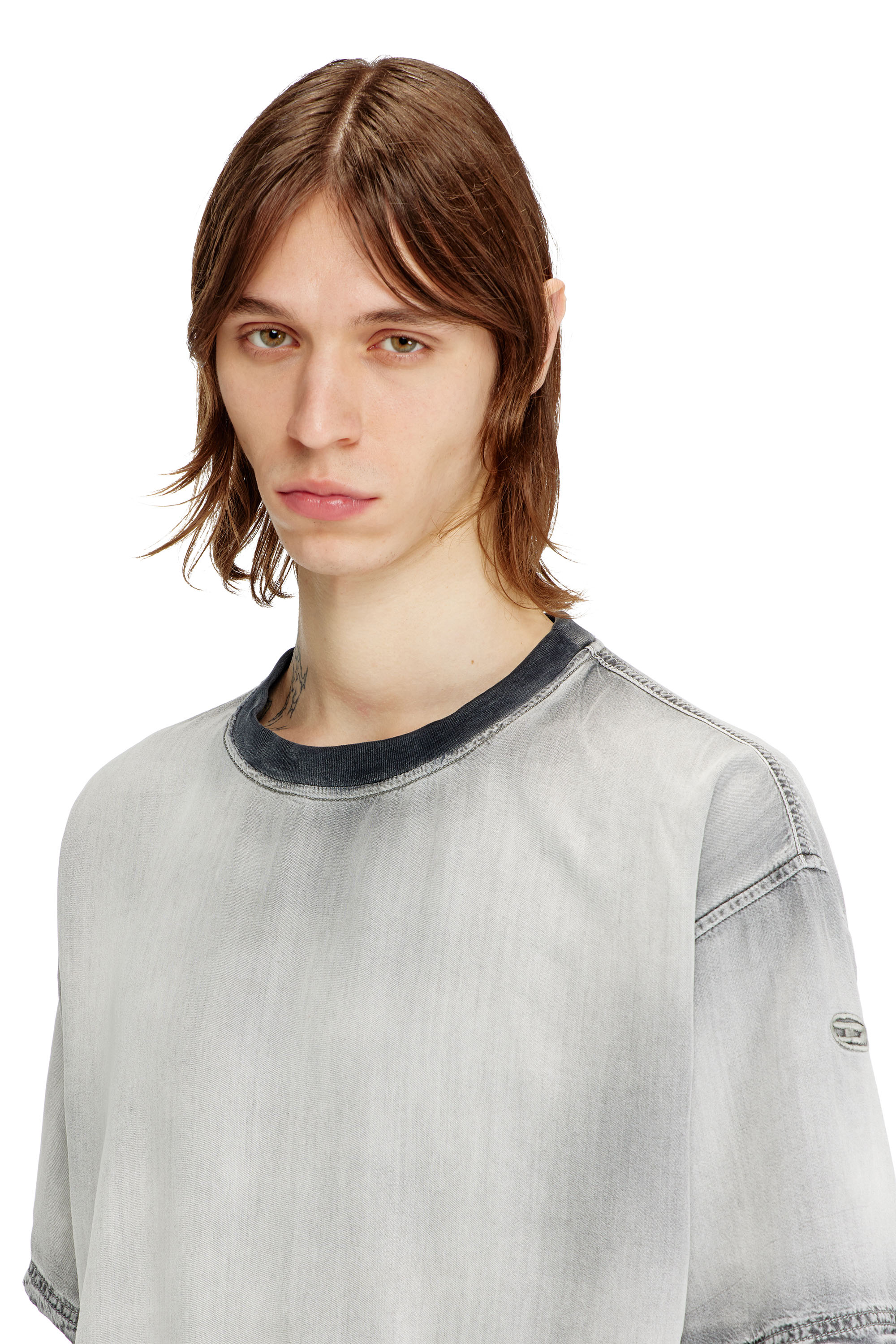 Diesel - D-BOX-FSI, Male's T-shirt in fluid skeleton Tencel denim in グレー - 4