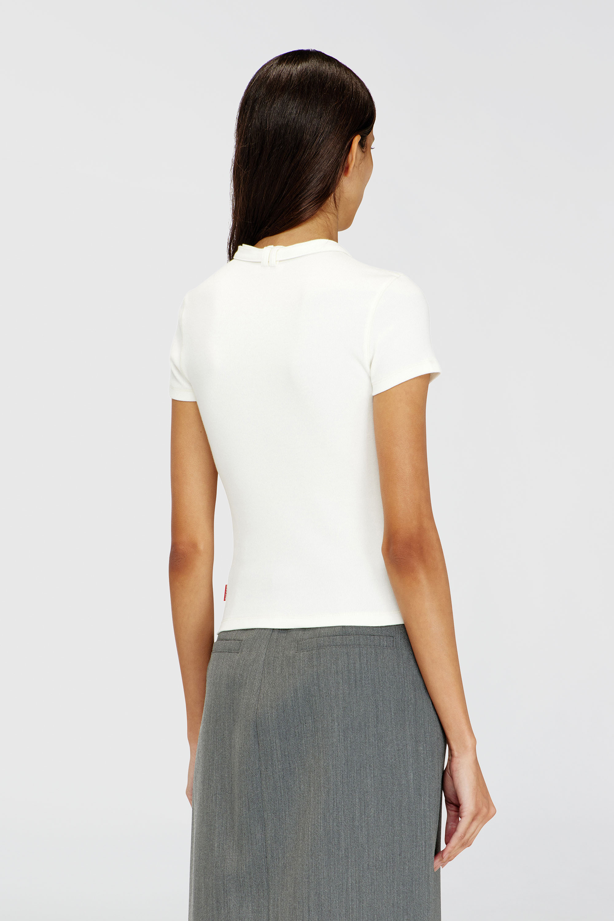Diesel - T-IARAS, Female's Rib-jersey top with biker neck strap in ホワイト - 4