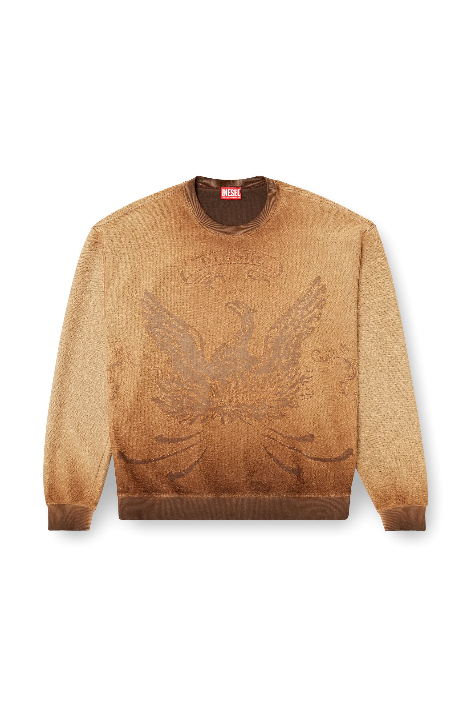 Diesel - S-ARON, Male's Faded sweatshirt with devoré Phoenix logo in ブラウン - 3
