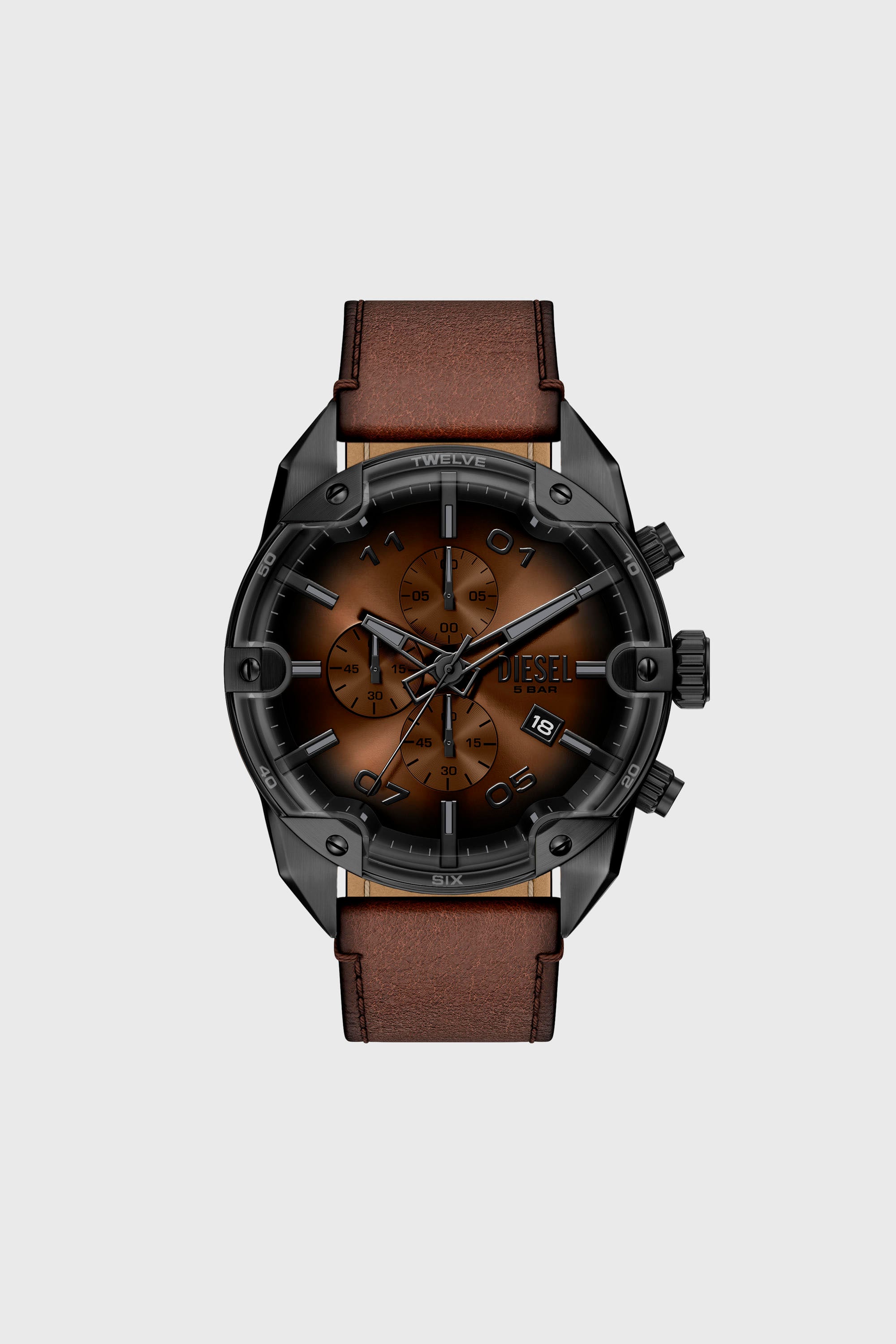 Diesel - DZ4735 WATCH, Male's Spiked brown leather watch in ブラウン - 1