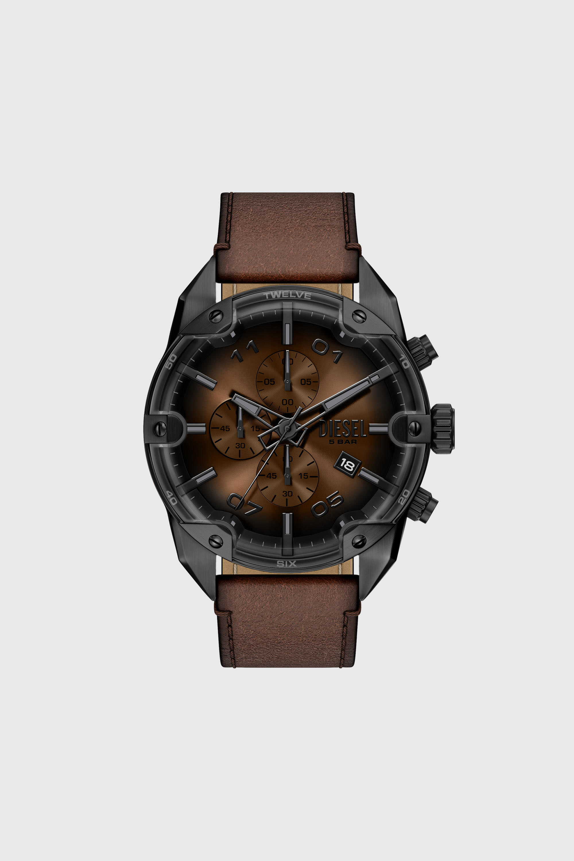 Diesel - DZ4735 WATCH, Male's Spiked brown leather watch in ブラウン - 1
