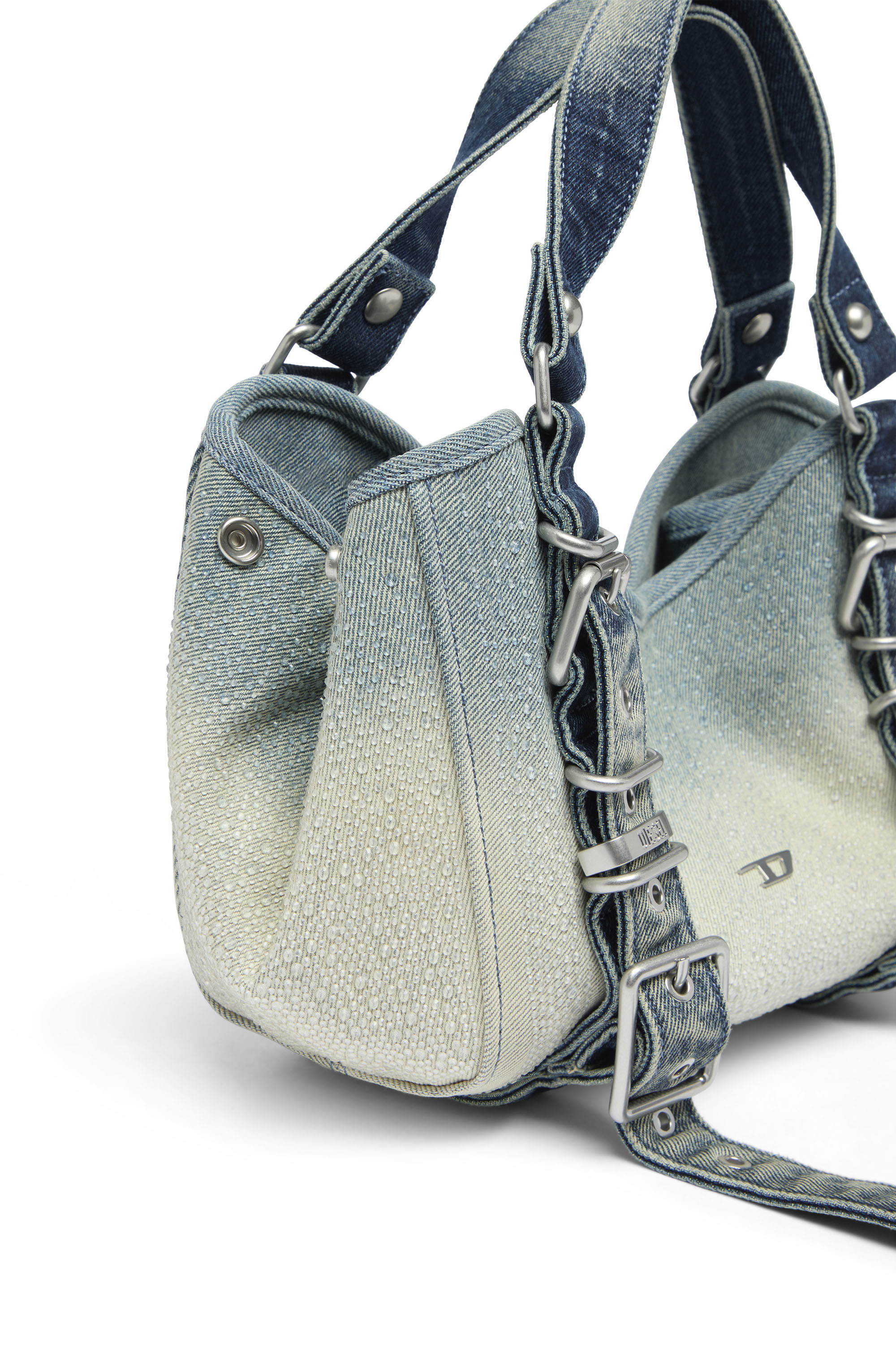 Diesel - D-ONE TOPHANDLE S, Female's D-One-Small top-handle bag in crystal solarised denim in ブルー - 6