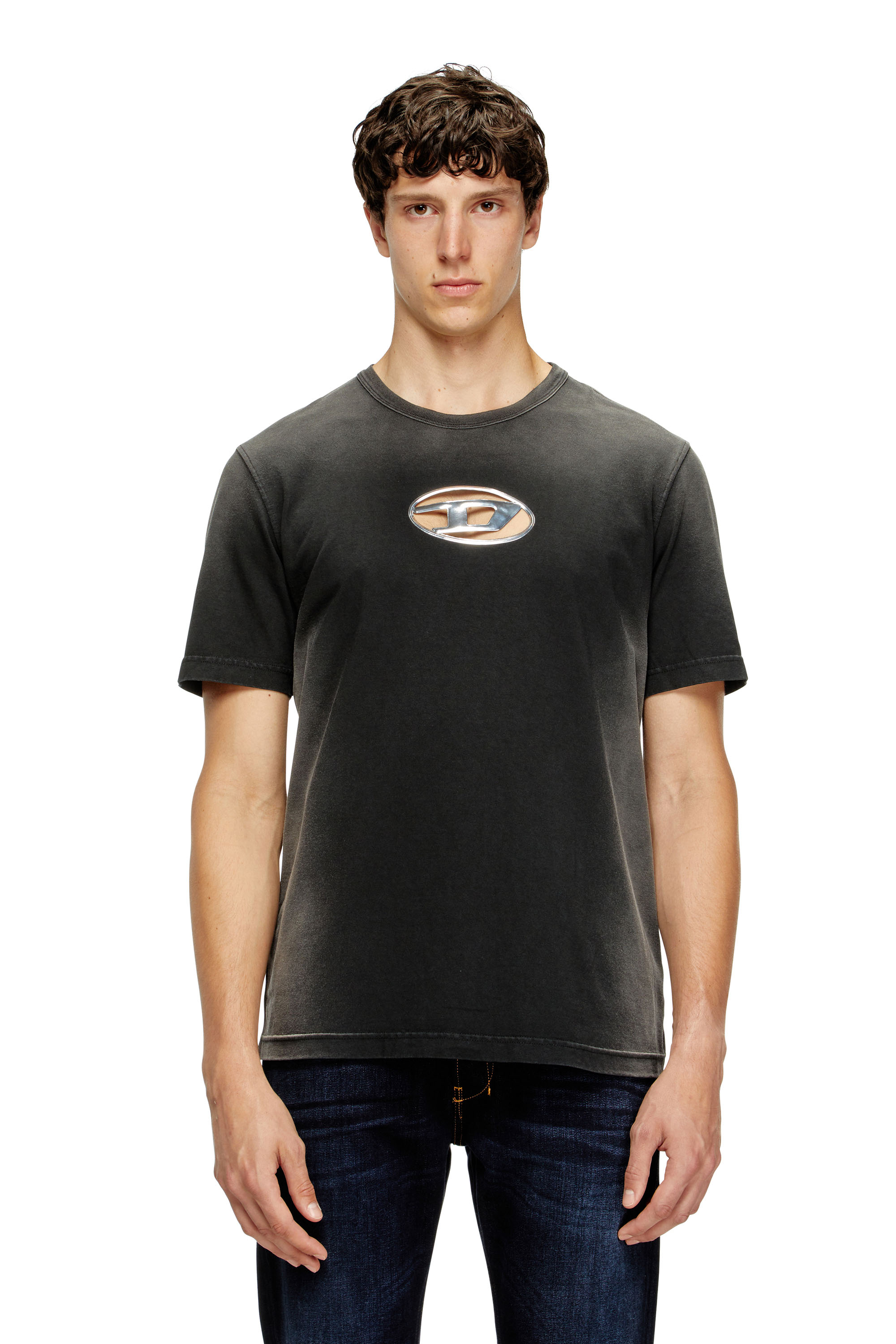 Diesel - T-ADJUST-Q8, Male's Faded T-shirt with cut-out Oval D logo in ブラック - 1