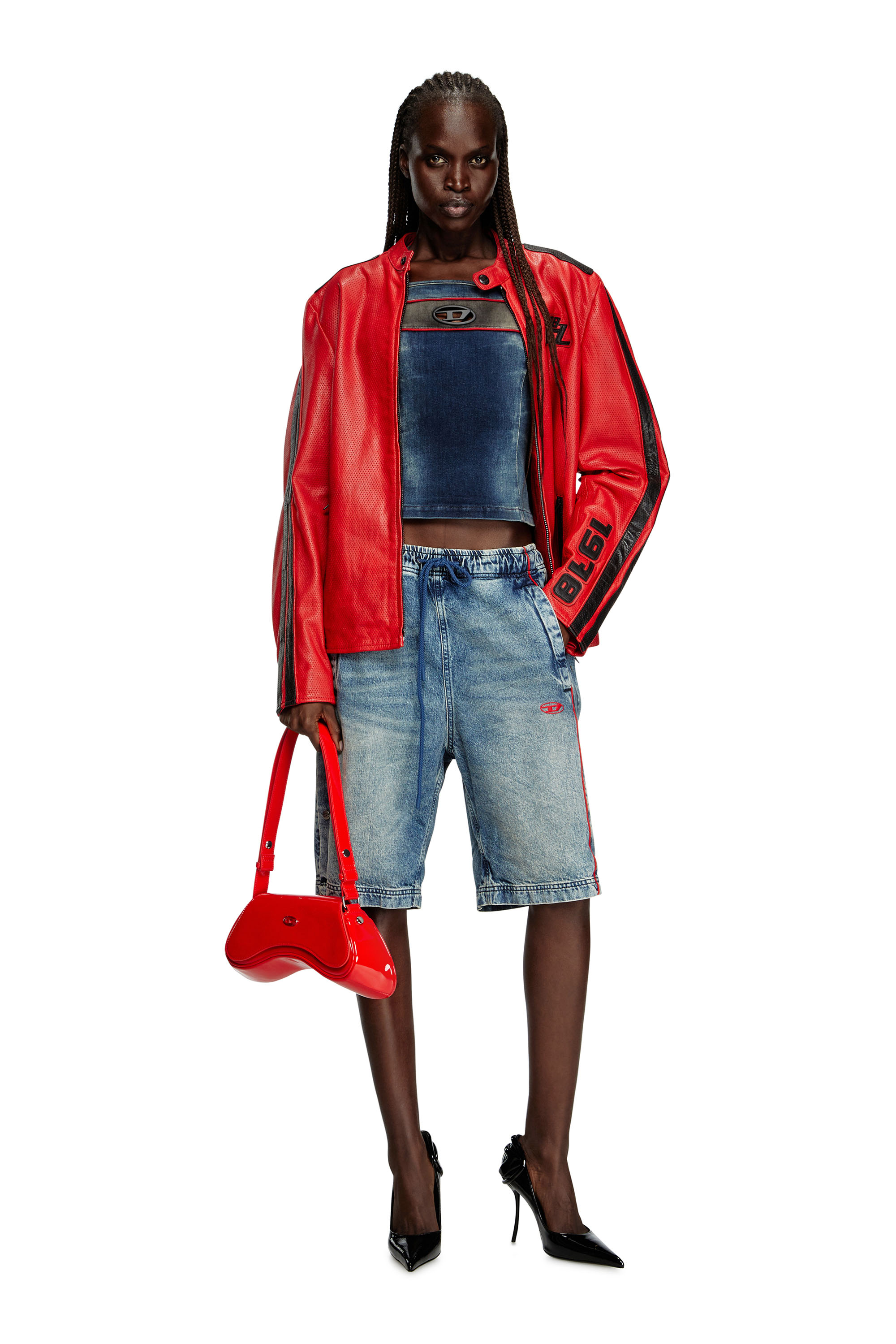 D-AXFOR-SHORT-S, ミディアムブルー Diesel - D-AXFOR-SHORT-S, Unisex's Denim shorts with red piping in ミディアムブルー - 7