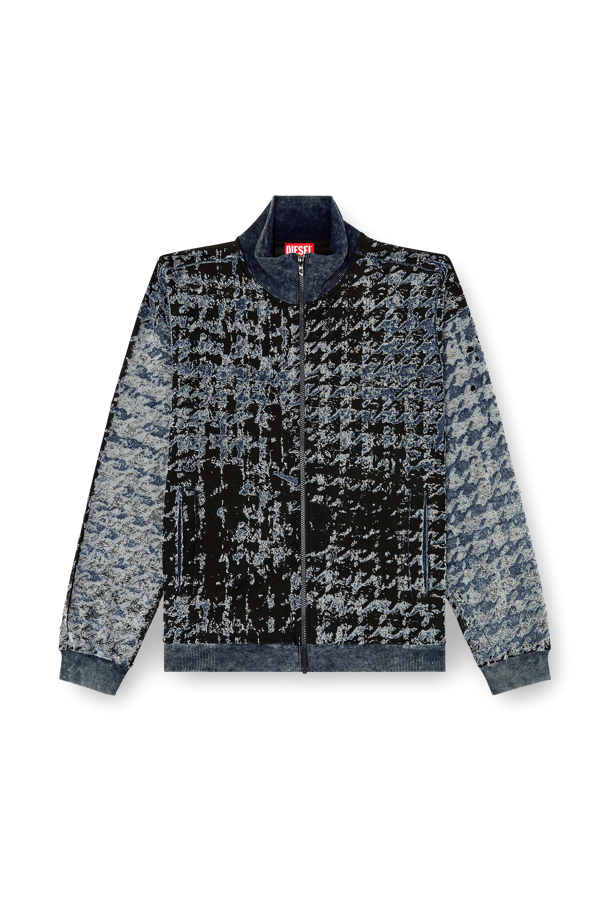 Diesel - S-CORR, Male's Devoré houndstooth zip-up top in ブラック/ブルー - 3