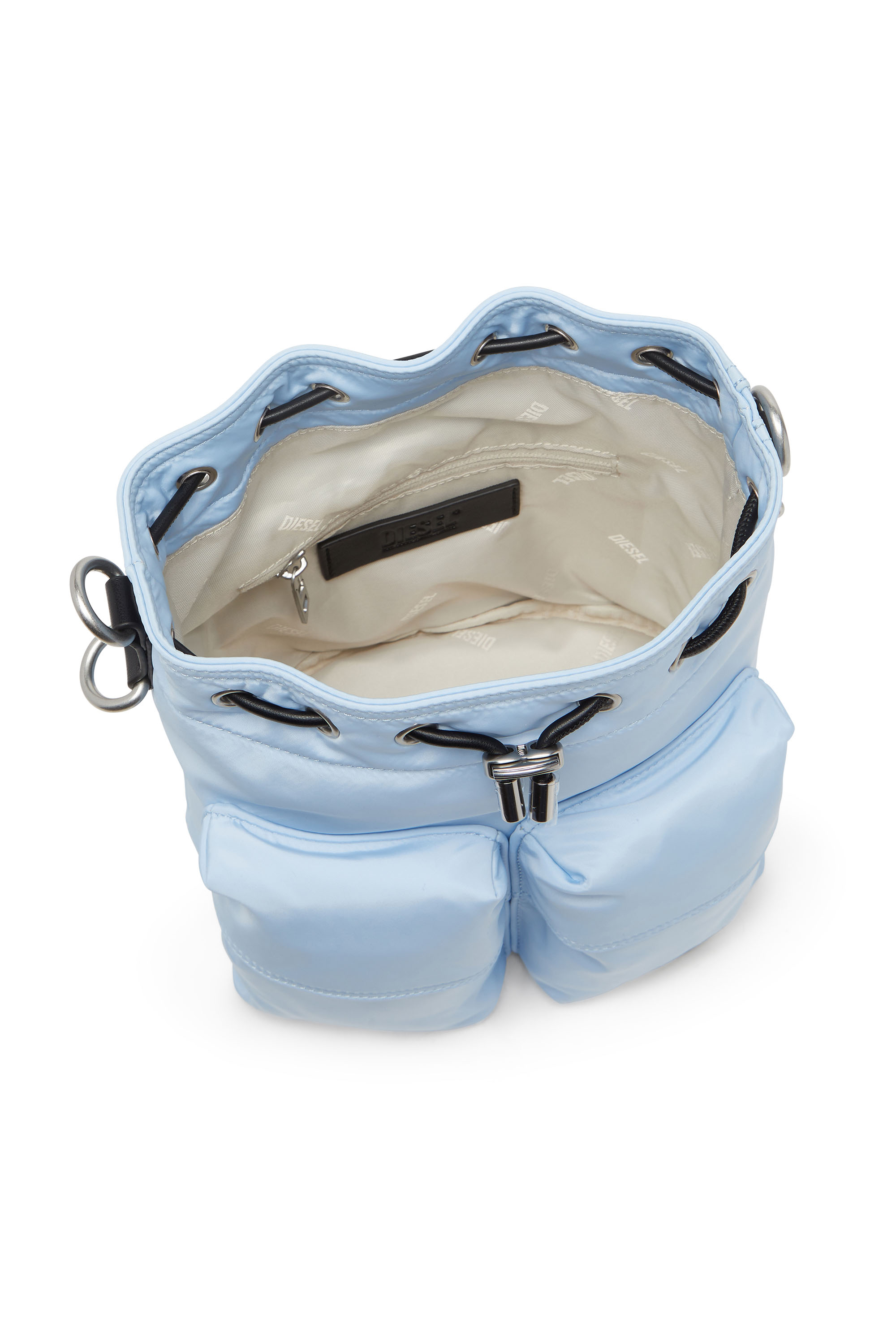 Diesel - MULTI-PKTS BUCKET X, Unisex's Multi-Pkts-Multipocket bucket bag in satin nylon in ライトブルー - 4