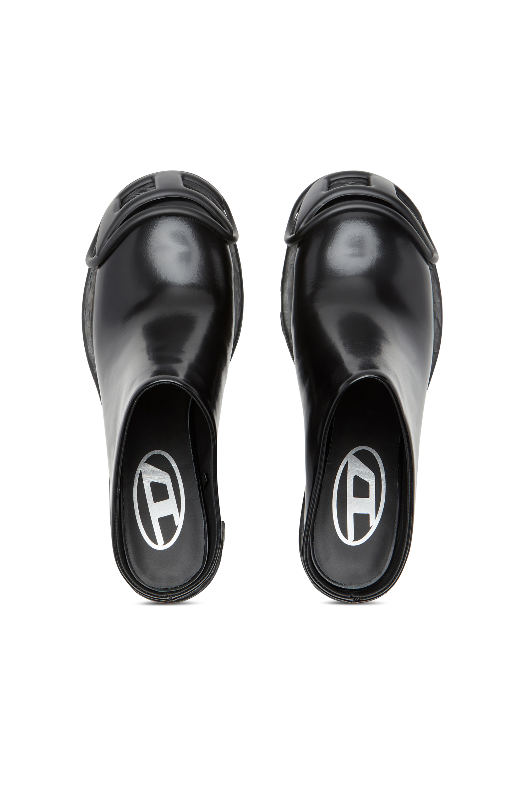 D-HAMMER ML D W, ブラック Diesel - D-HAMMER ML D W, Female's D-Hammer-High-heel mules with Oval D plaque in ブラック - 6