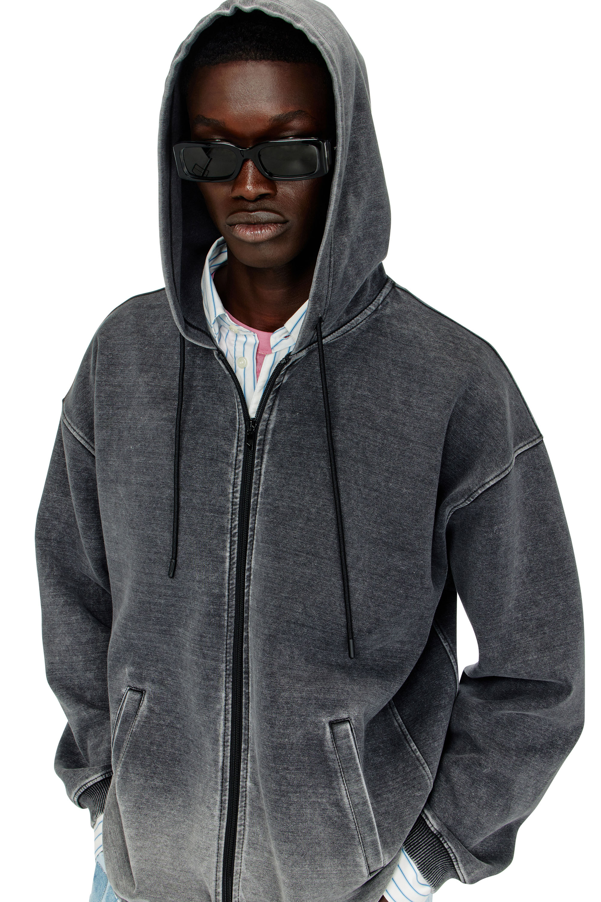 Diesel - S-HERMY-ZIP, Male's ジップアップパーカー in ダークグレー - 4