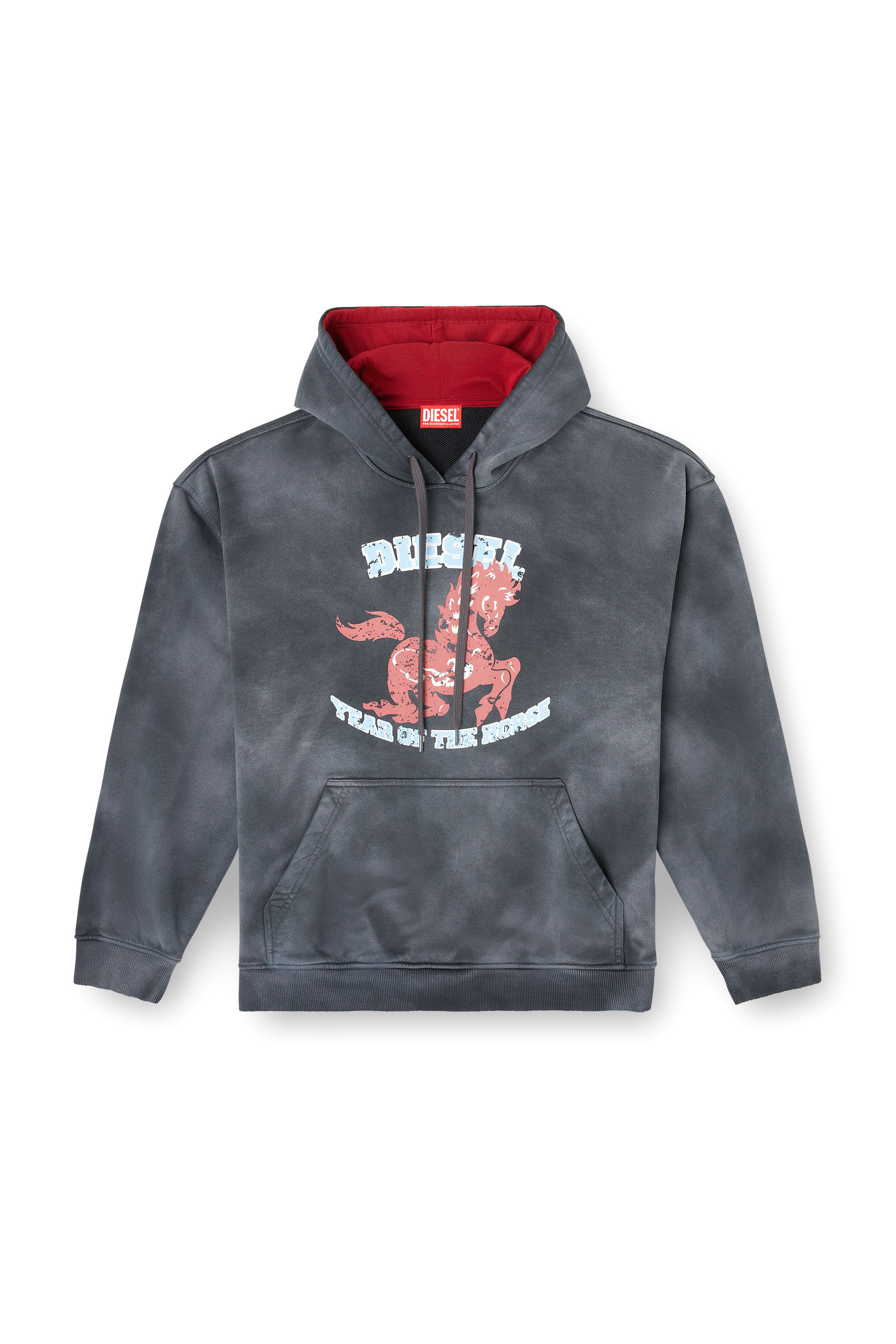 Diesel - CL-S-BOXT-HOOD-HORSE, Male's Hoodie tie-dye with horse graphic print in グレー - 2
