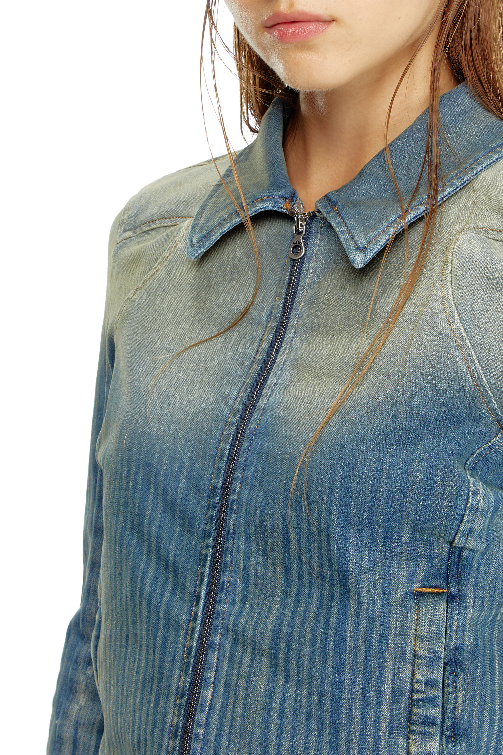 Diesel - DE-SILEN-S, Female's Cropped jacket in light streaky denim in ミディアムブルー - 5