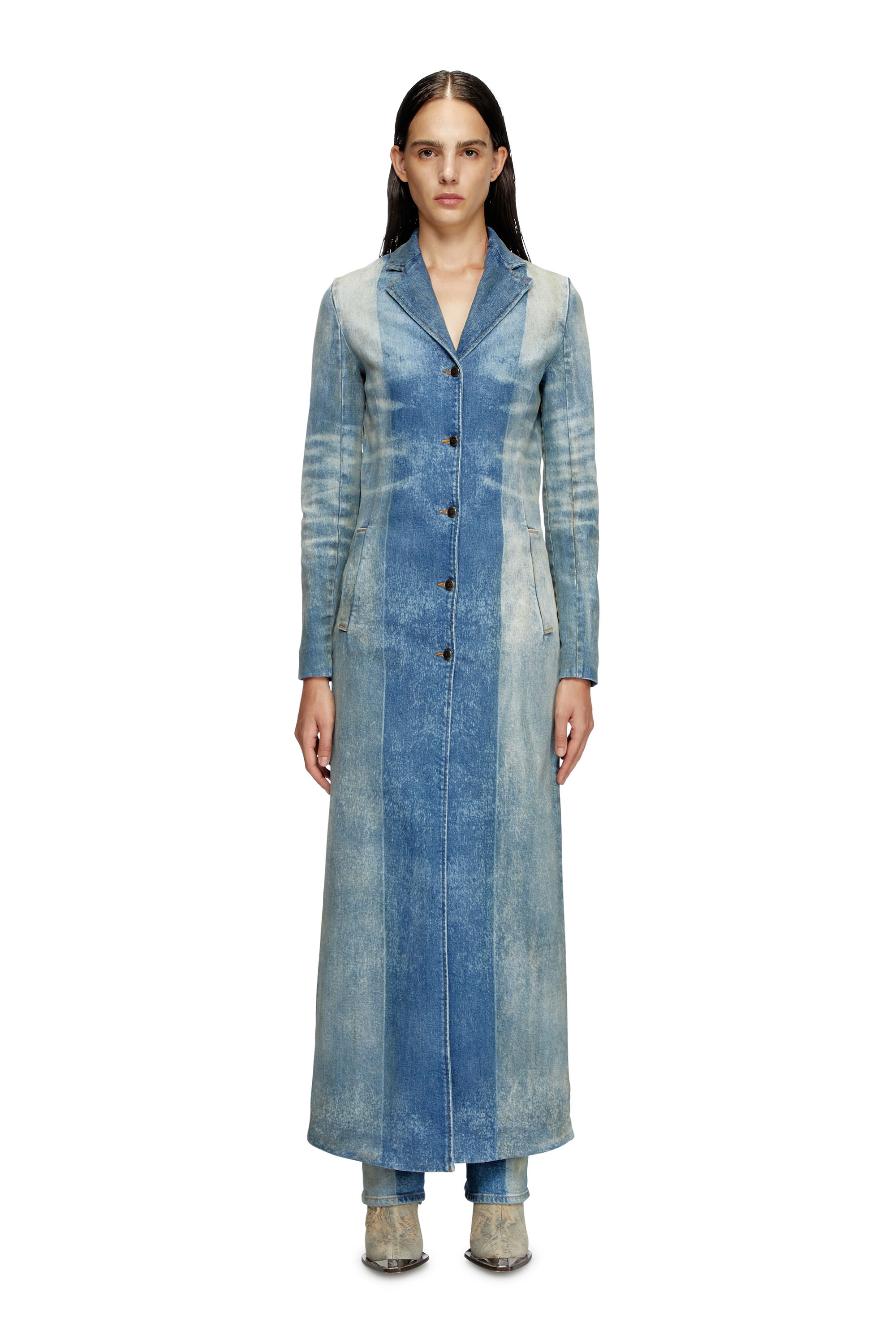 Diesel - DE-LAMOUR-FSF, Female's Denim coat with solarised folds in ミディアムブルー - 2