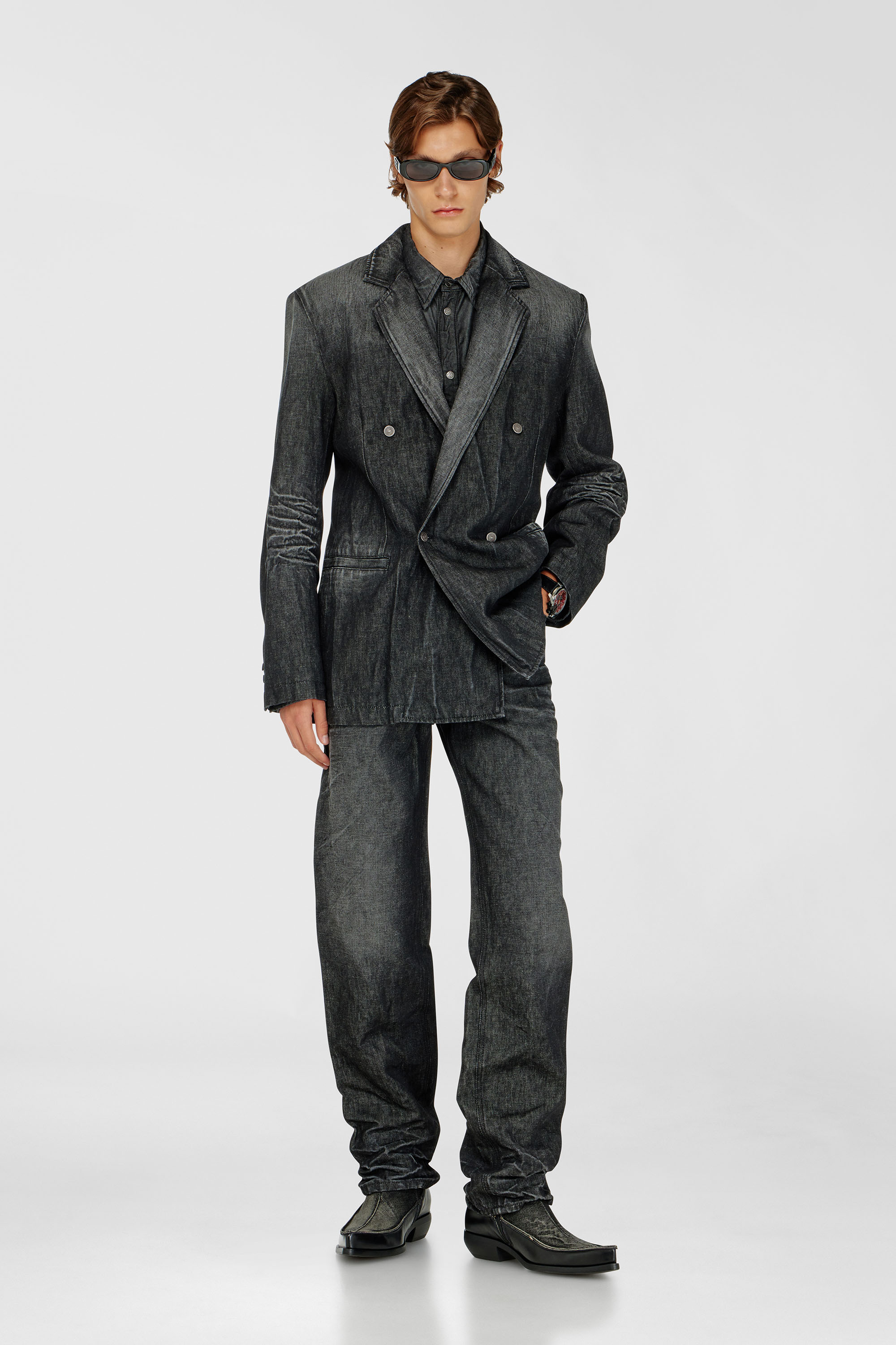 Diesel - D-KOT-FSJ, Male's Double-breasted blazer in creased denim in ブラック - 2