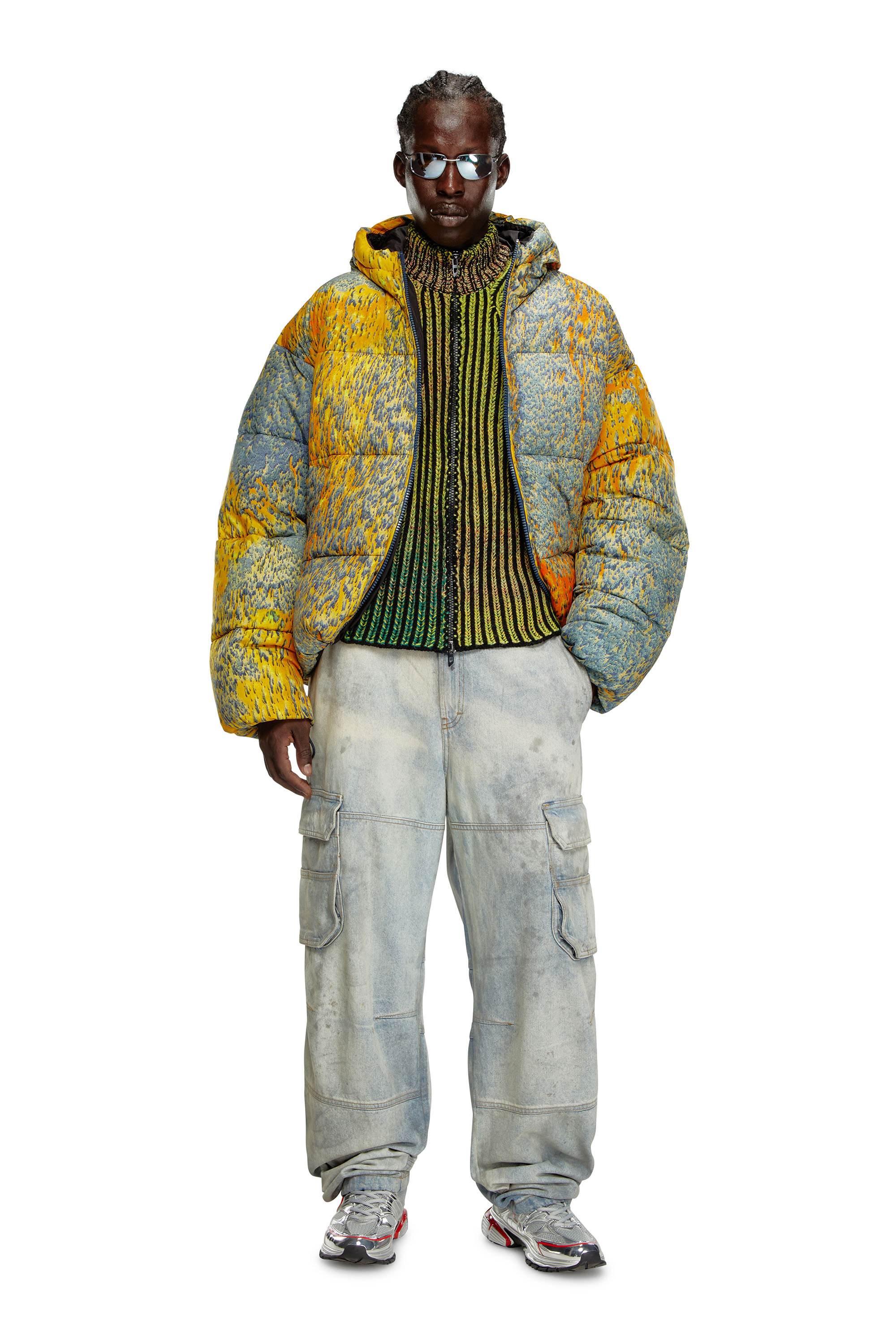 Diesel - K-OAKLAND-ZIP, Male's Striped ribbed zip-up cardigan in グリーン - 2
