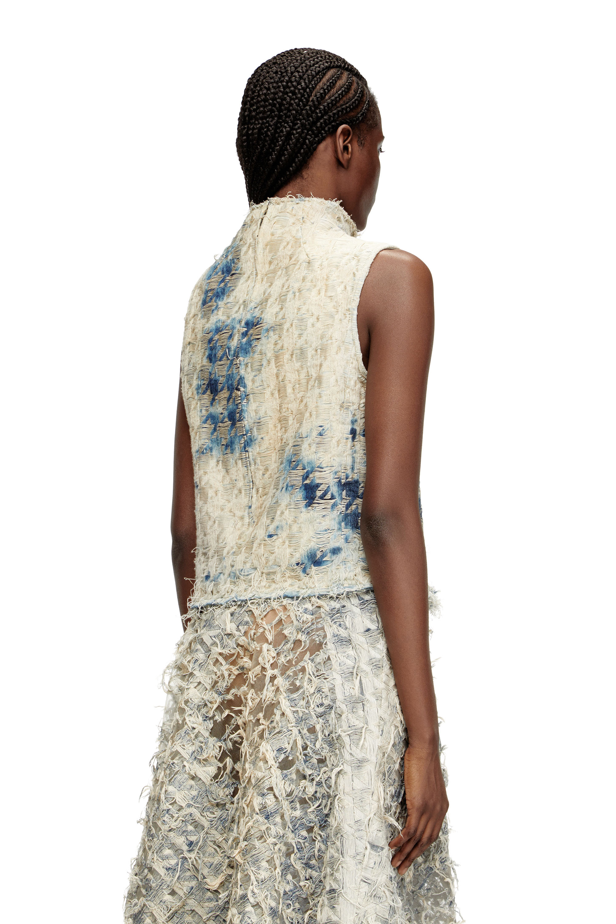 Diesel - DE-TAPI-FSH2, Female's Sleeveless top in houndstooth-weave denim in ミディアムブルー - 4