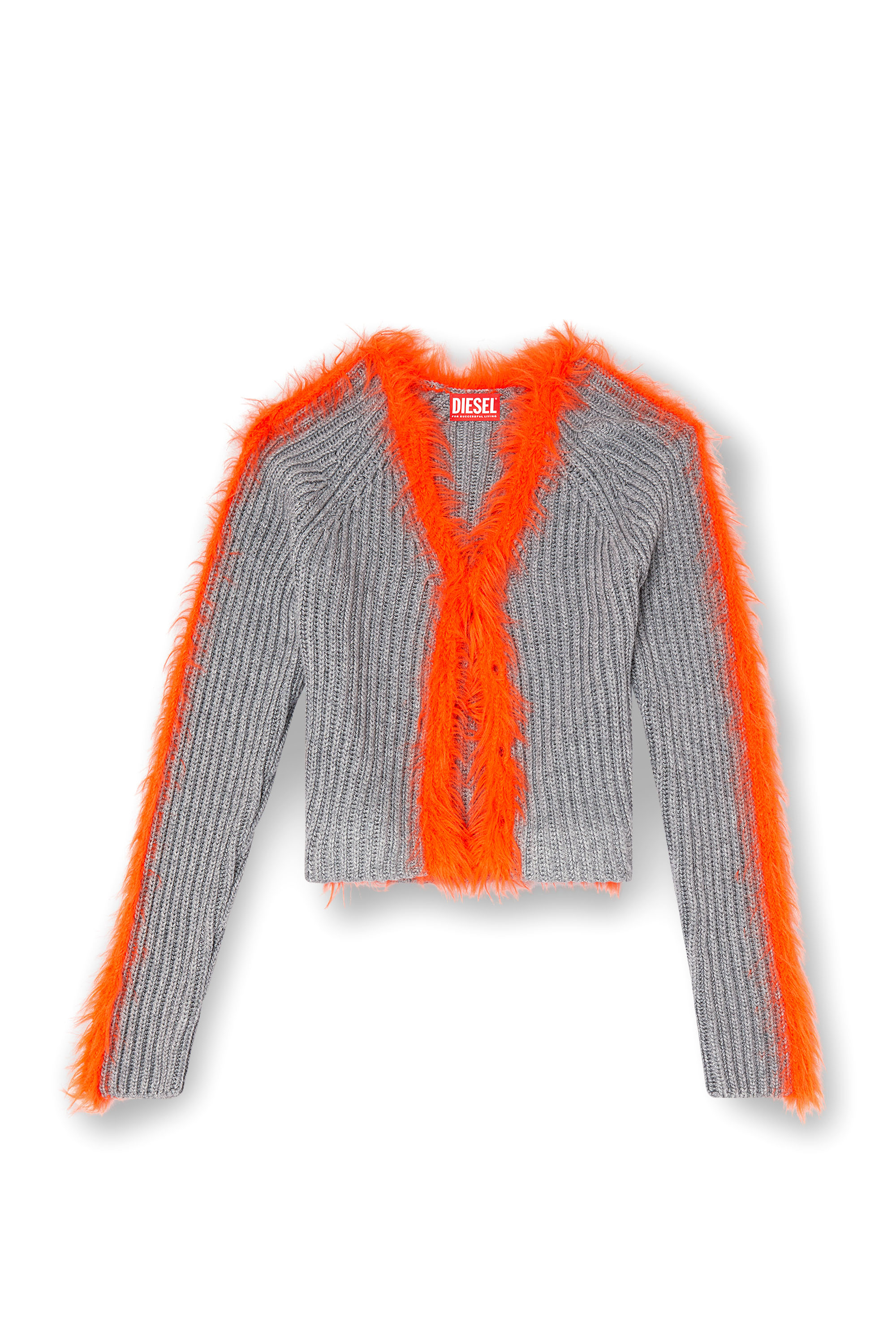Diesel - M-TANITA, Female's Ribbed cardigan with fuzzy trims in グレー/オレンジ - 3