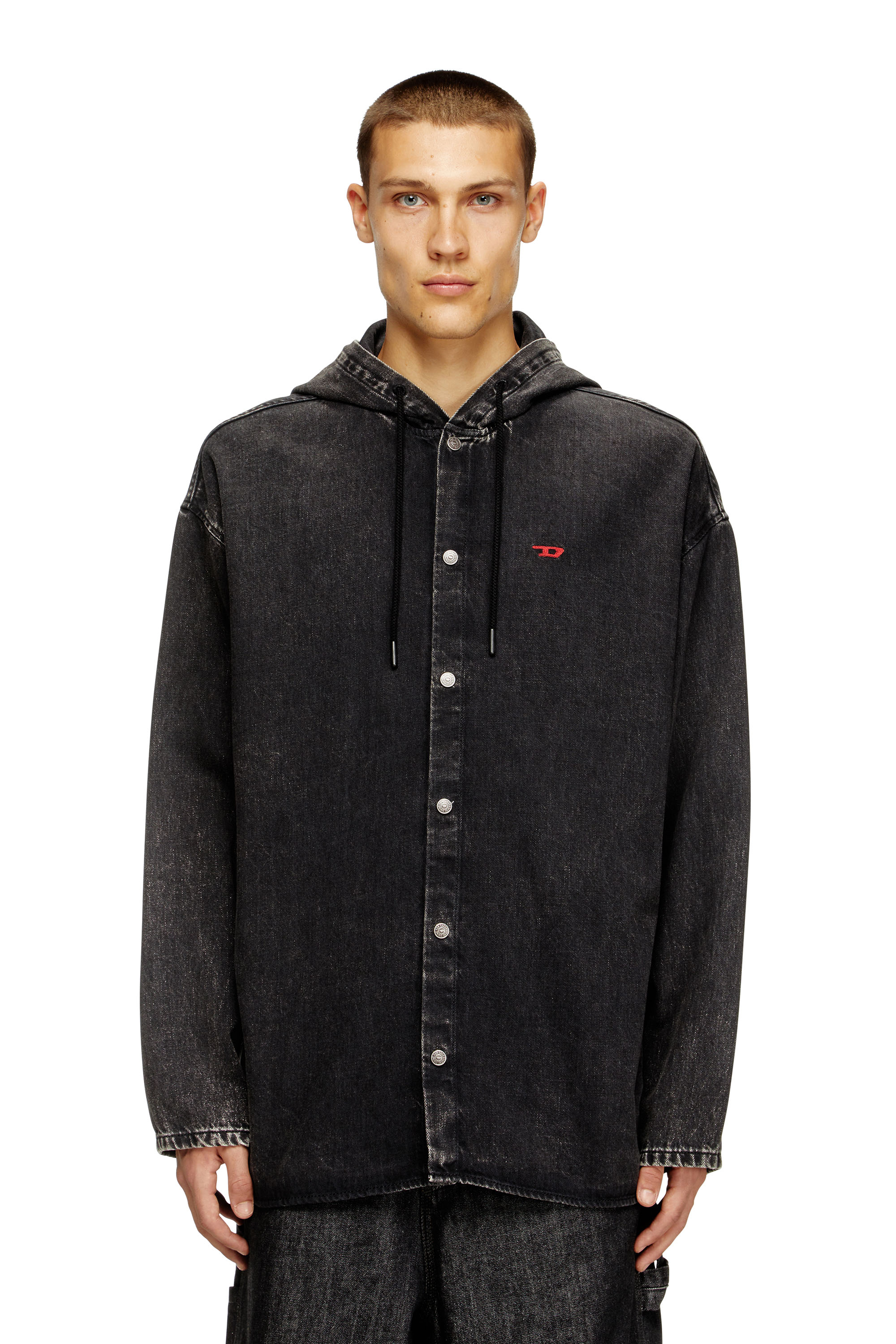 Diesel - D-DEWNY-HOOD, Male's Hybrid shirt in Tencel denim in ブラック - 1
