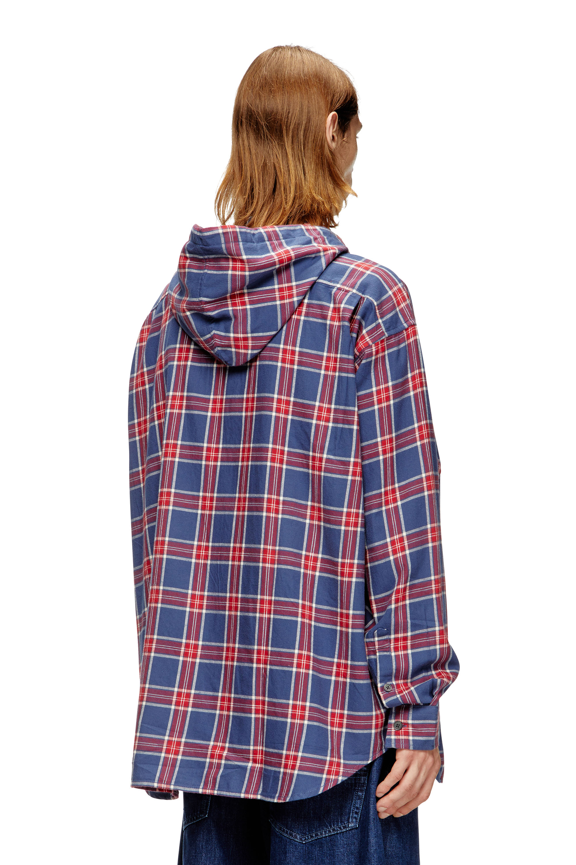 Diesel - S-DEWNY-HOOD-AJFI, Male's フード付きシャツ in ブルー/レッド - 4