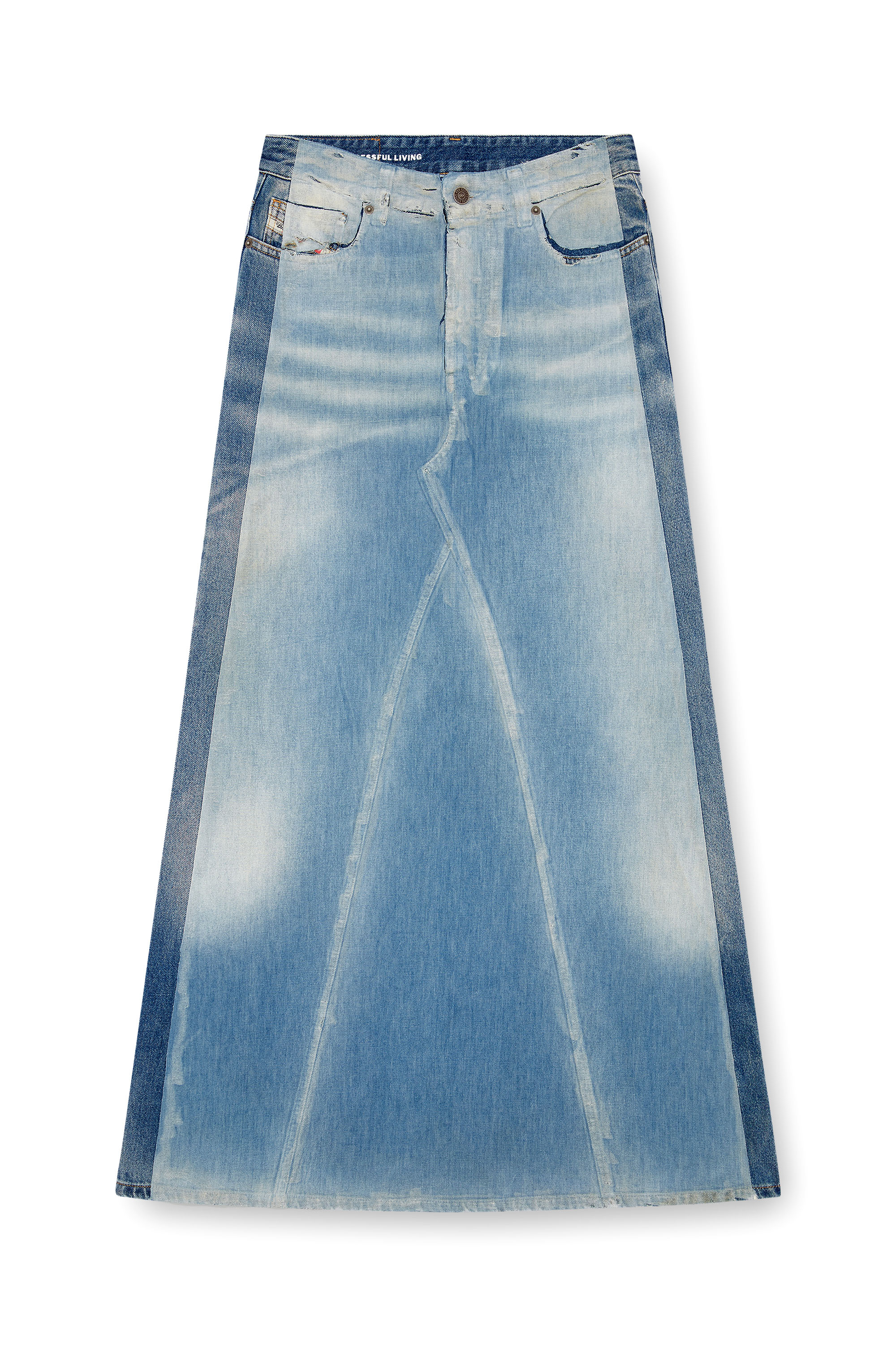 Diesel - DE-PAGO-S4, Female's Long skirt in peel-off denim in ブルー - 2