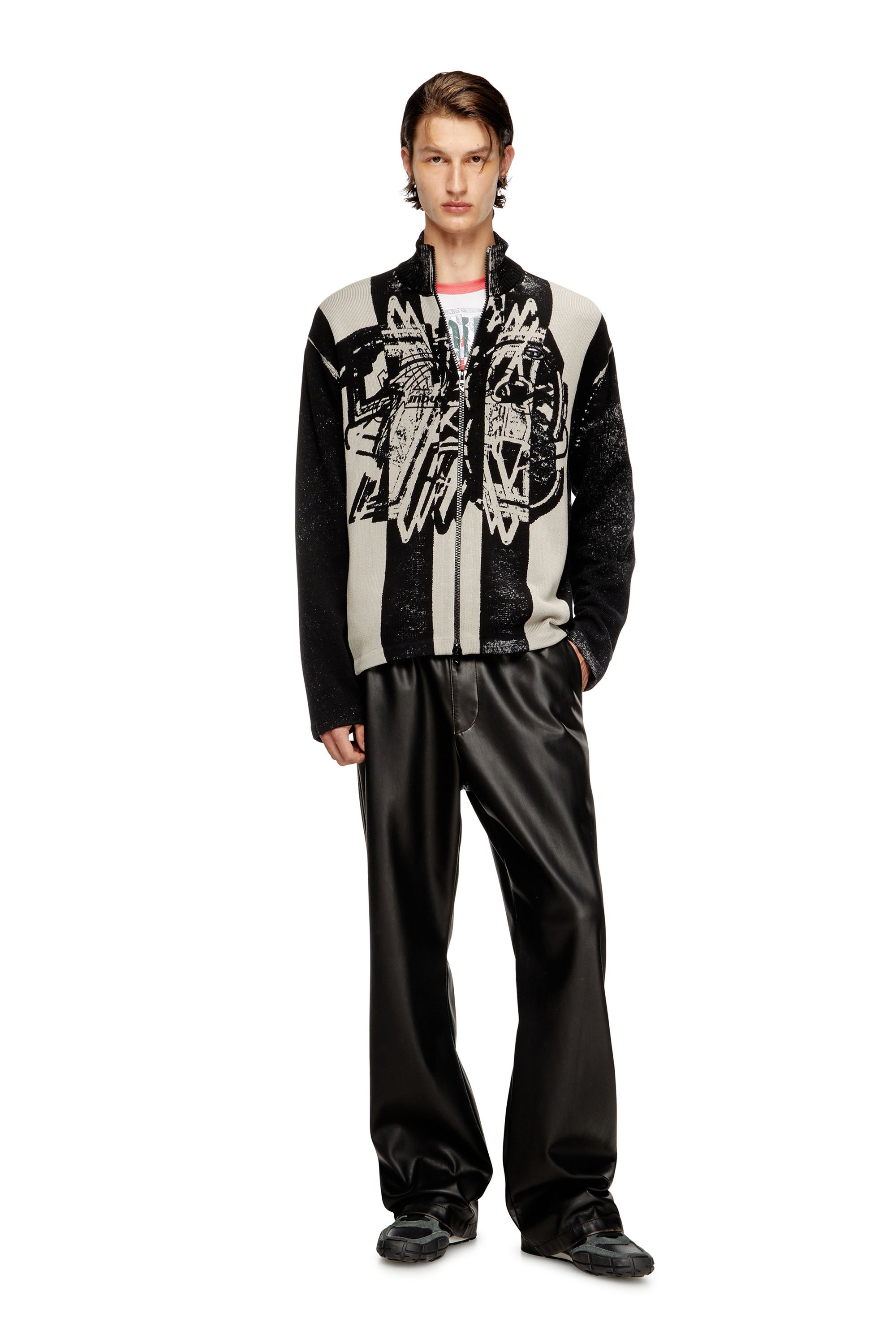 Diesel - K-OLIBA-JKT, Male's Inside-print striped zipped cardigan in ブラック/ホワイト - 2