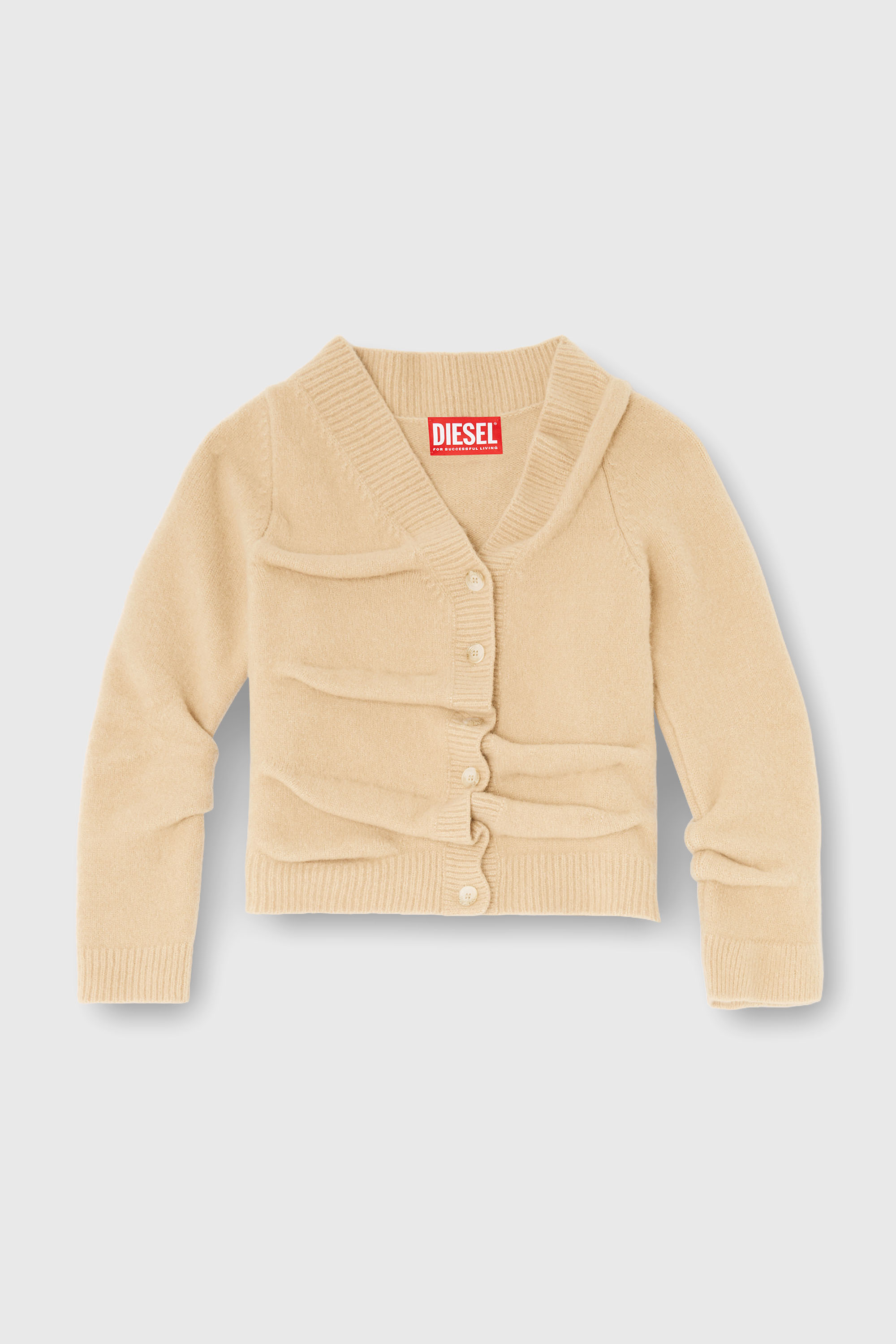 Diesel - M-AVA, Female's Cropped cardigan in wrinkled boiled knit in ベージュ - 2
