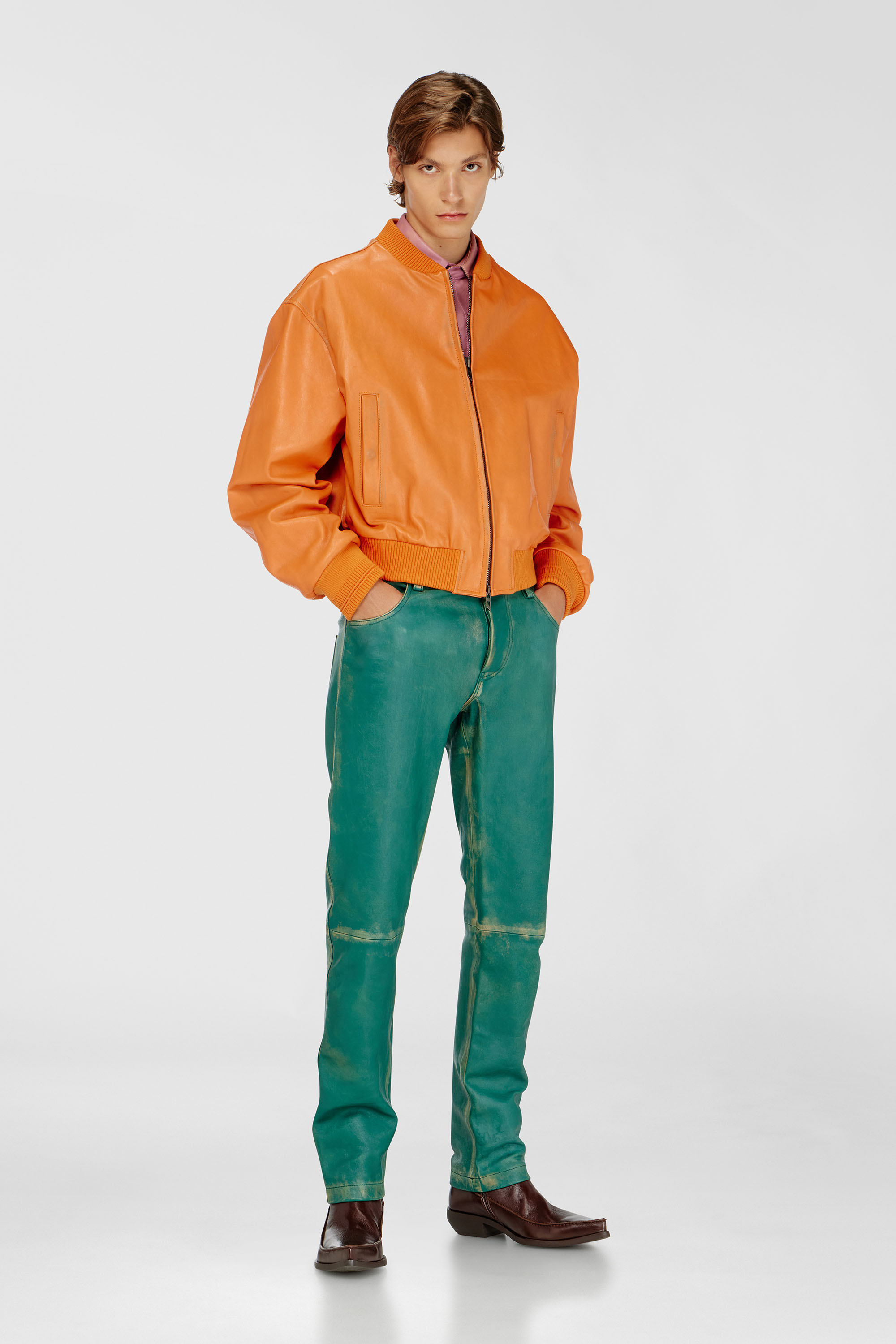 Diesel - L-HOMBER, Male's Bomber jacket in treated leather in オレンジ - 1