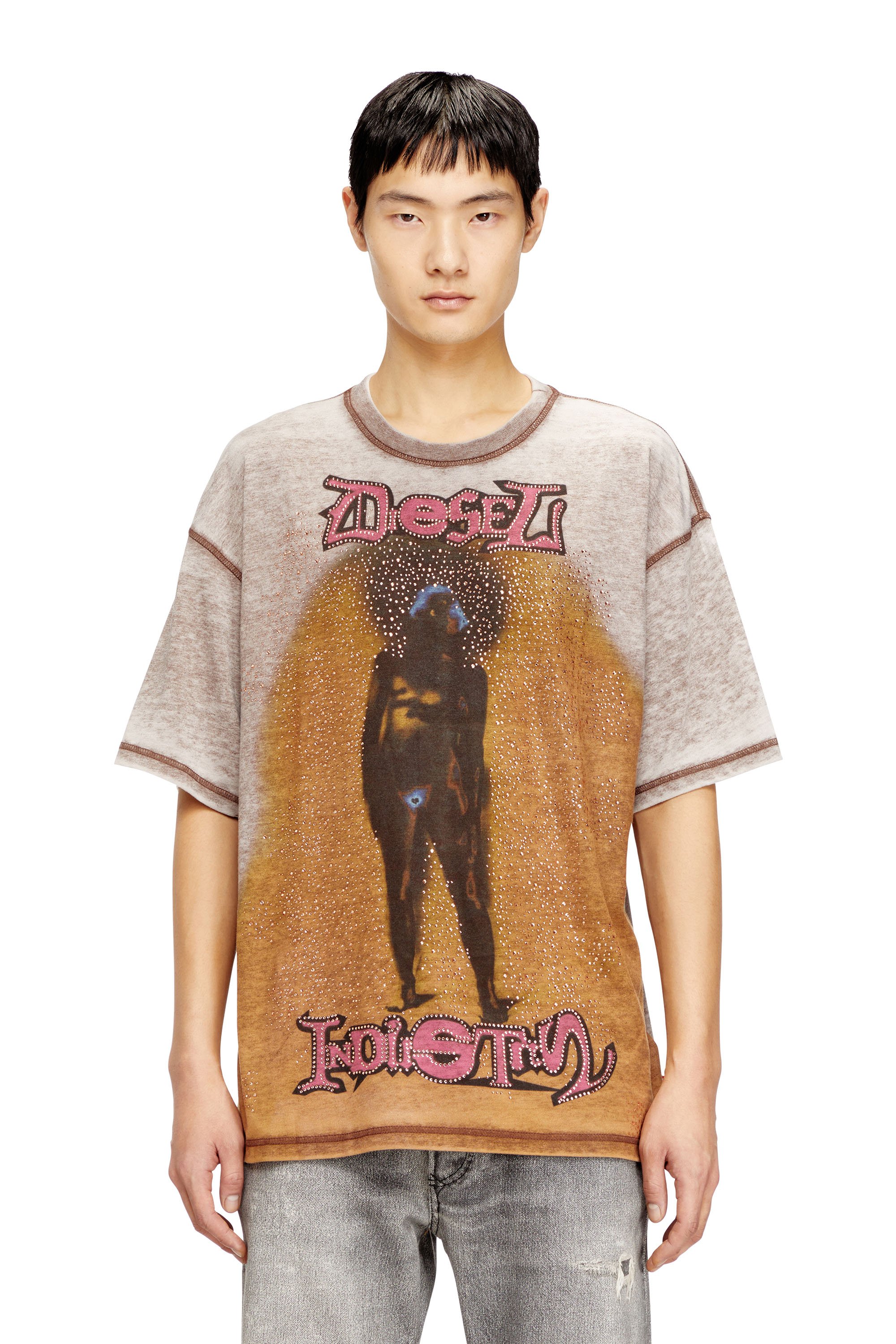 Diesel - T-BOXT-V12, Male's Tシャツ in ライトブラウン - 3