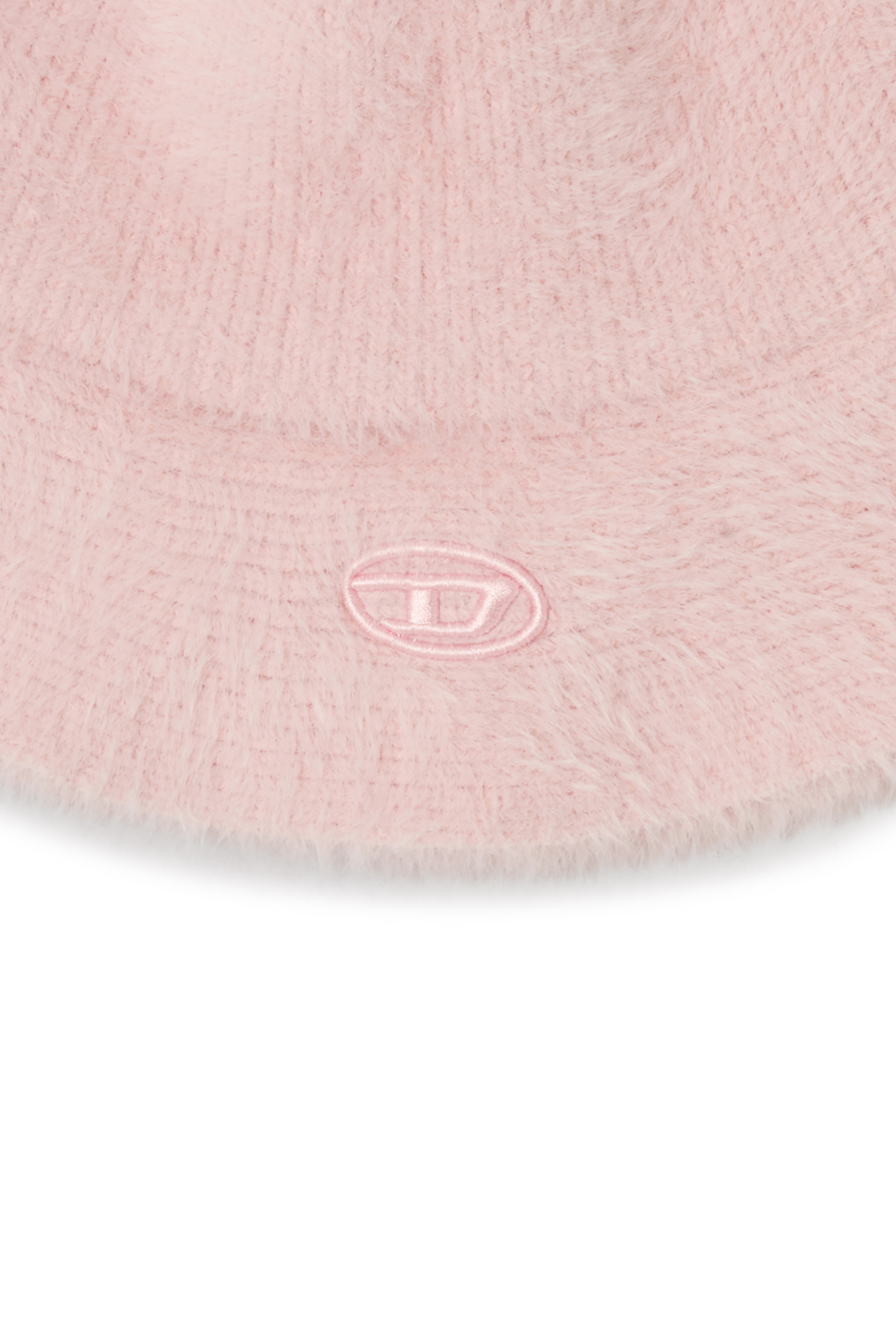 Diesel - K-SOLANGE, Unisex's Dieser Unisex-Bucket Hat ist aus weichem Nylongarn gefertigt, in einer plattierten Rippenstruktur gestrickt für einen flauschigen, texturierten Effekt. Das Design verfügt über eine lockere Krempe und ein aufgesticktes Oval-D-Logo in farblich passendem Garn. in ピンク / ホワイト - 3