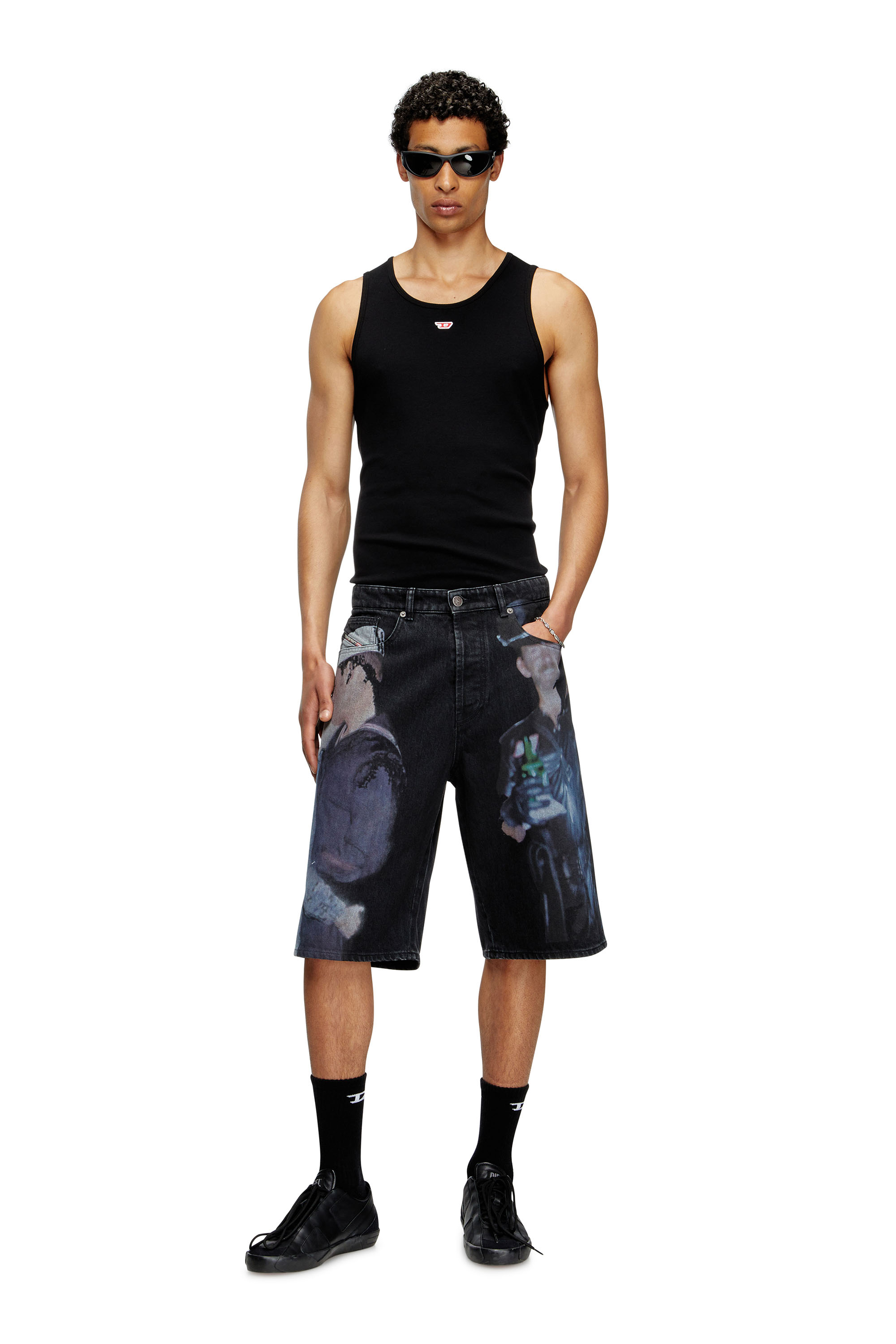 Diesel - PR-D-RIXFORD-S, Unisex's Denim shorts with multicolour print in ブラック - 1