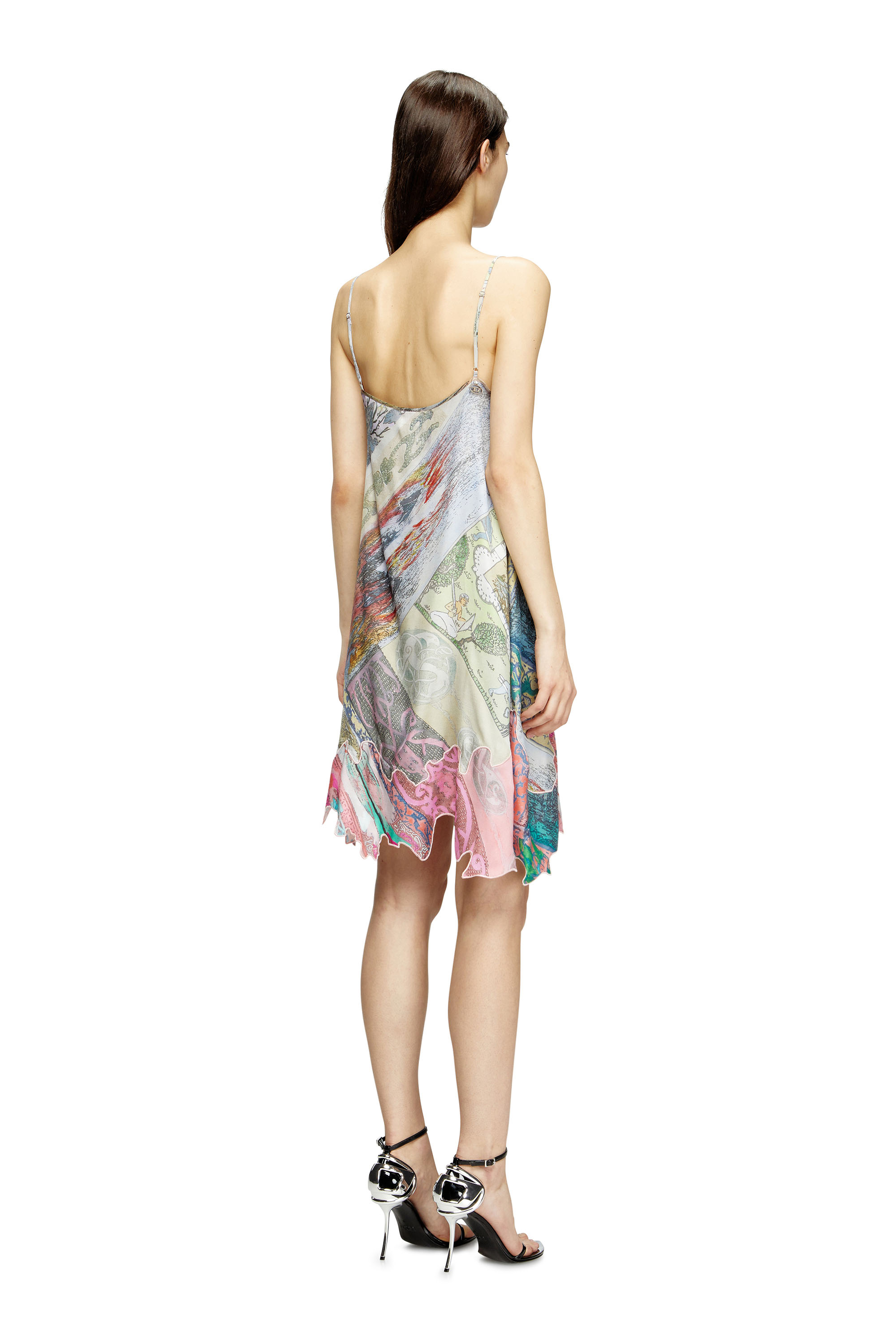 Diesel - D-ARIA, Female's Viscose slip dress with Heraldic print in グリーン/ピンク - 4