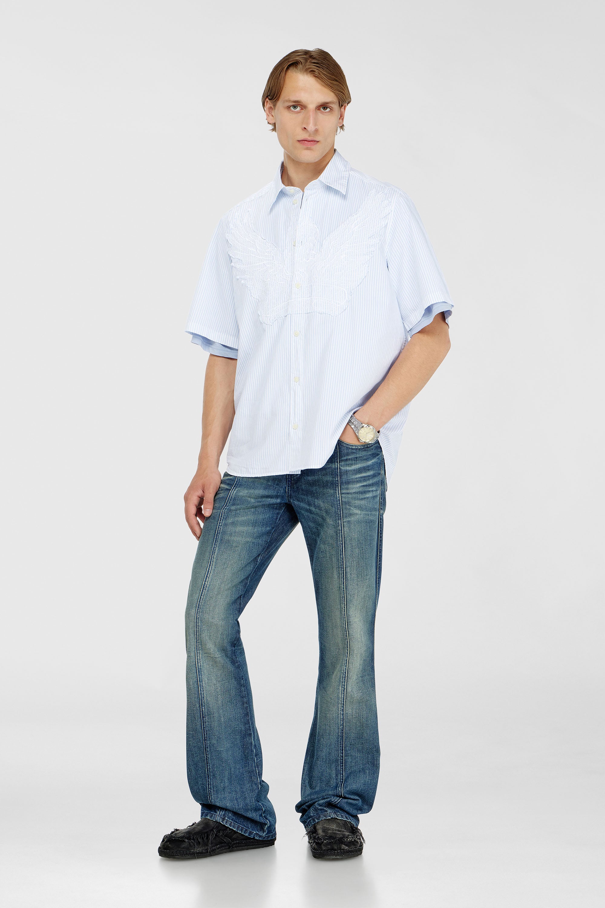 Diesel - S-SIMPLY-SS-KNBS, Male's 半袖シャツ in ライトブルー - 1