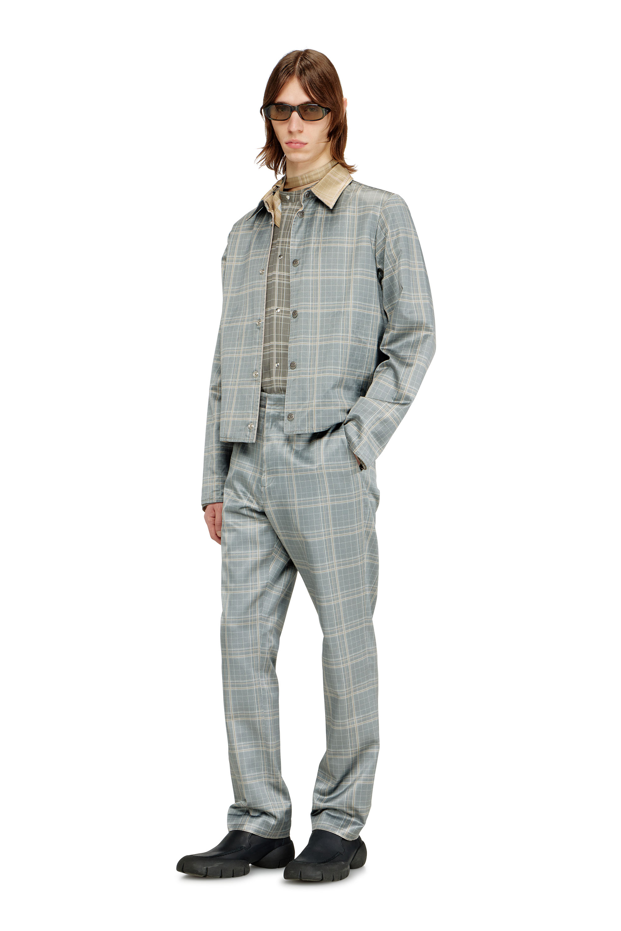 Diesel - P-NED, Male's Checked pants with biker strap detail in グレー - 1