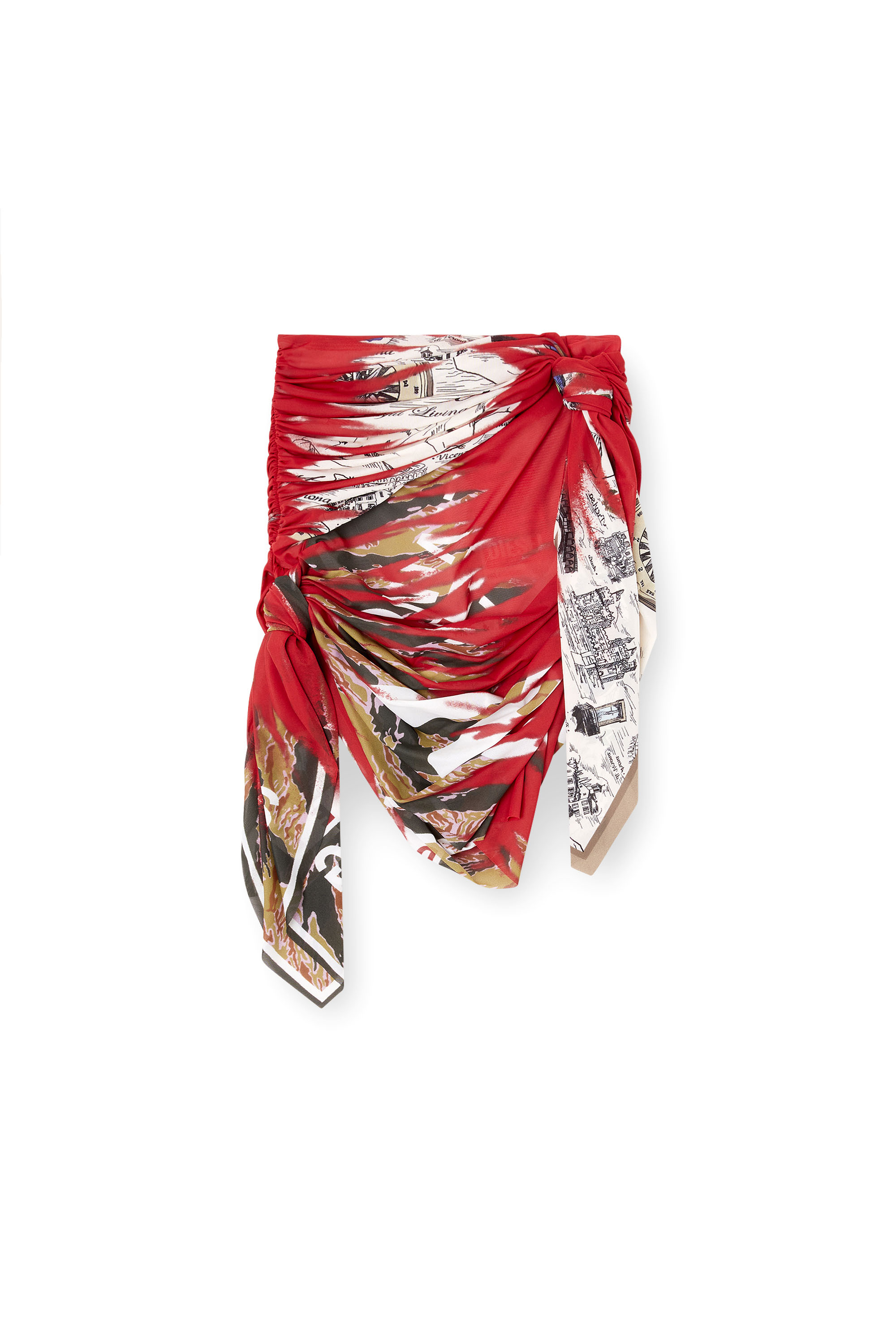 Diesel - O-RUELLIA, Female's Draped bandana mini skirt in stretch nylon in ピンク/ホワイト - 2