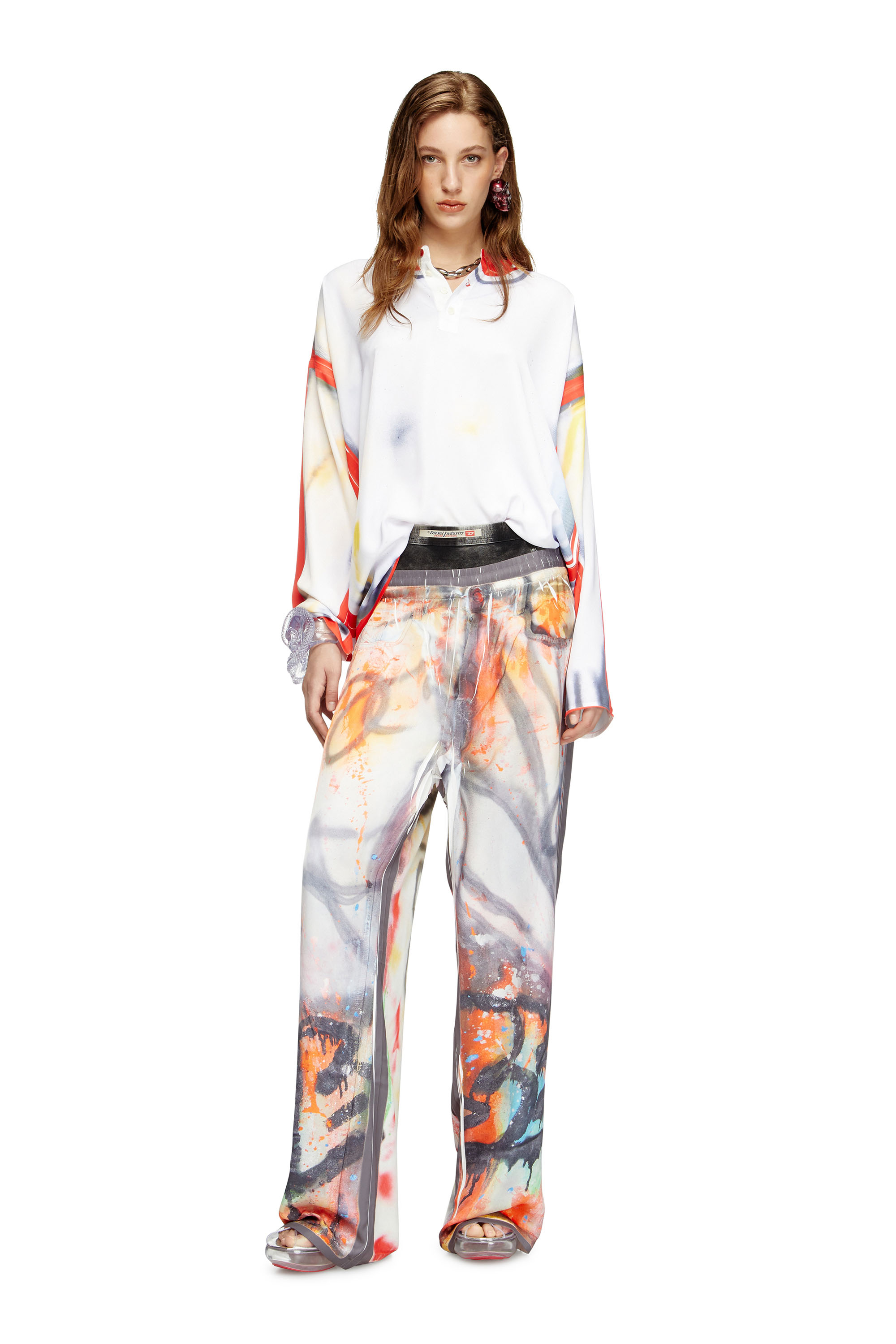 Diesel - T-OLAVI-A-SER-GRAFFITI-USA, Unisex's Henley top with graffiti print in レッド/ホワイト - 5