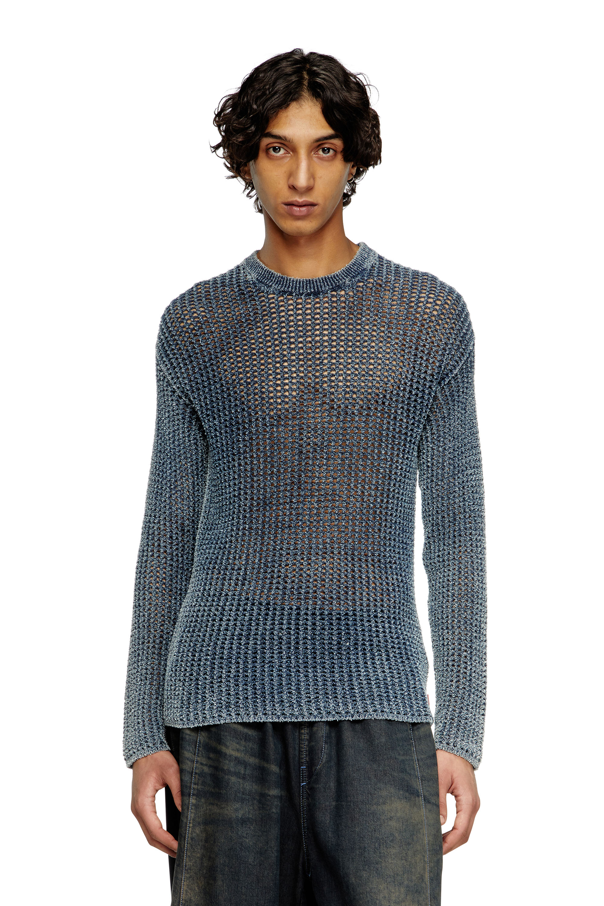 Diesel - K-REDROS, Male's Mesh-knit jumper in denim yarn in ブルー - 1