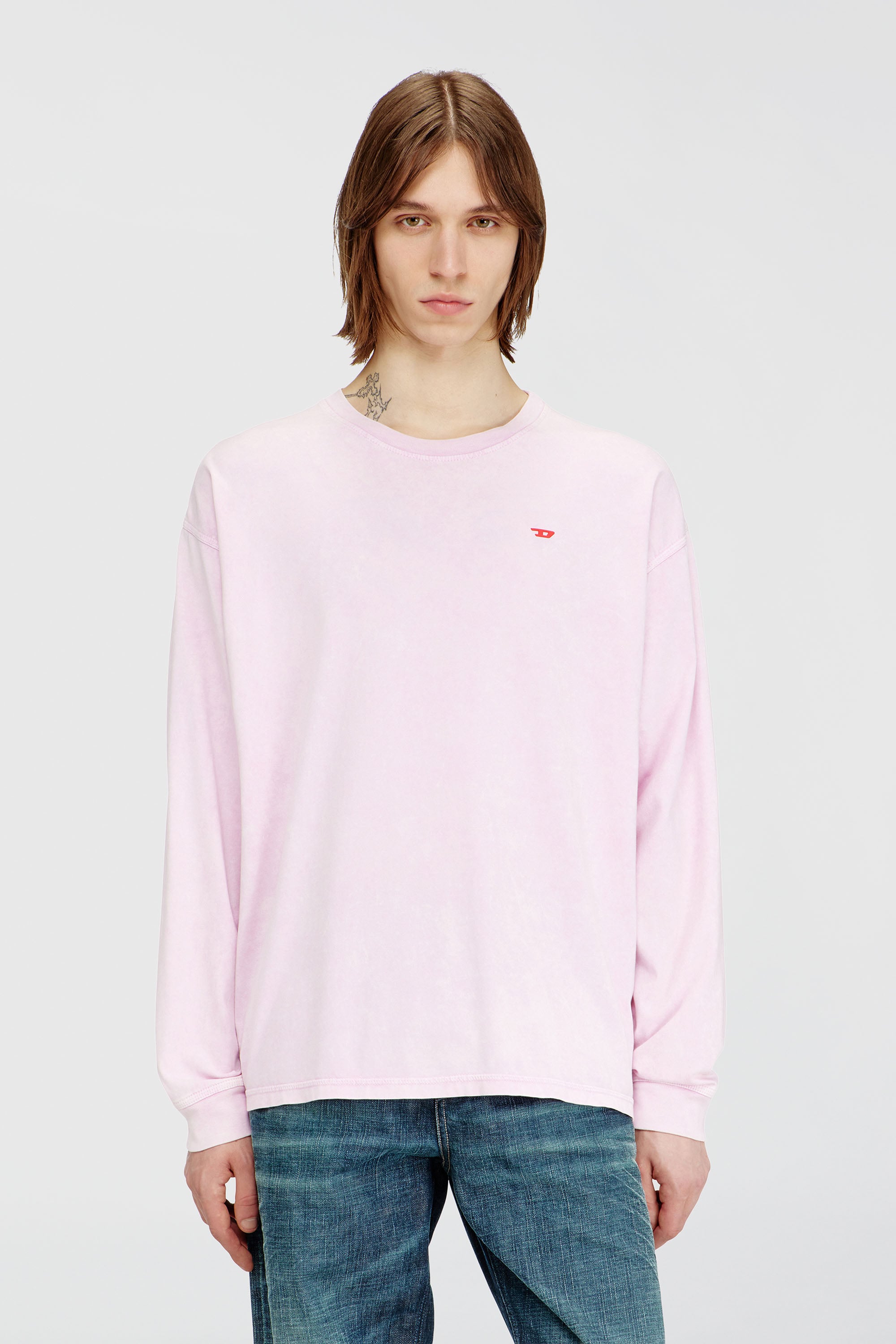 Diesel - T-BOXT-LS-AA5, Male's 長袖Tシャツ in ピンク / ホワイト - 1