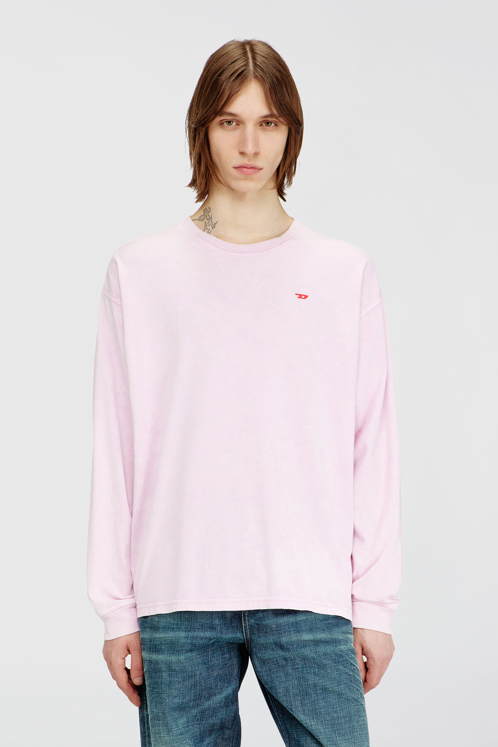 Diesel - T-BOXT-LS-AA5, Male's 長袖Tシャツ in ピンク / ホワイト - 3
