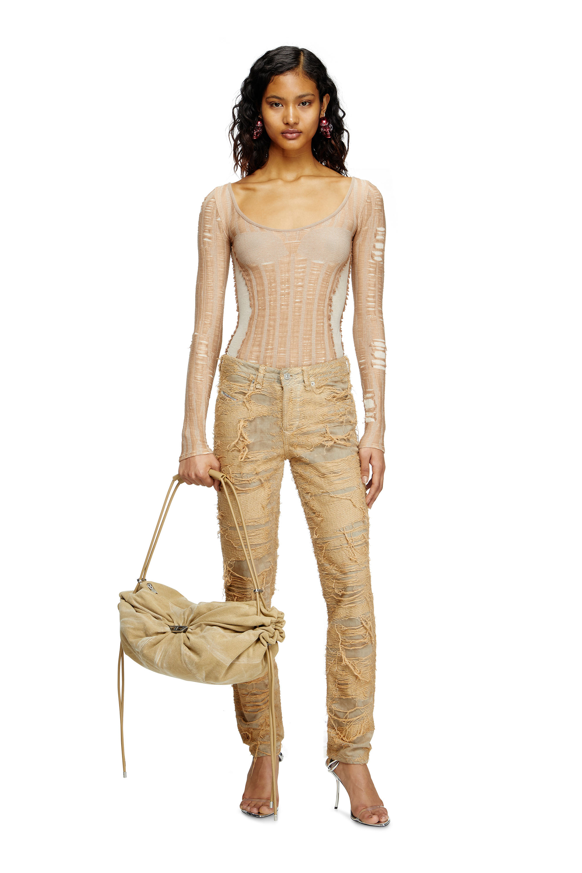 Diesel - M-CALAI, Female's Seamless top with lingerie illusion in ベージュ - 1