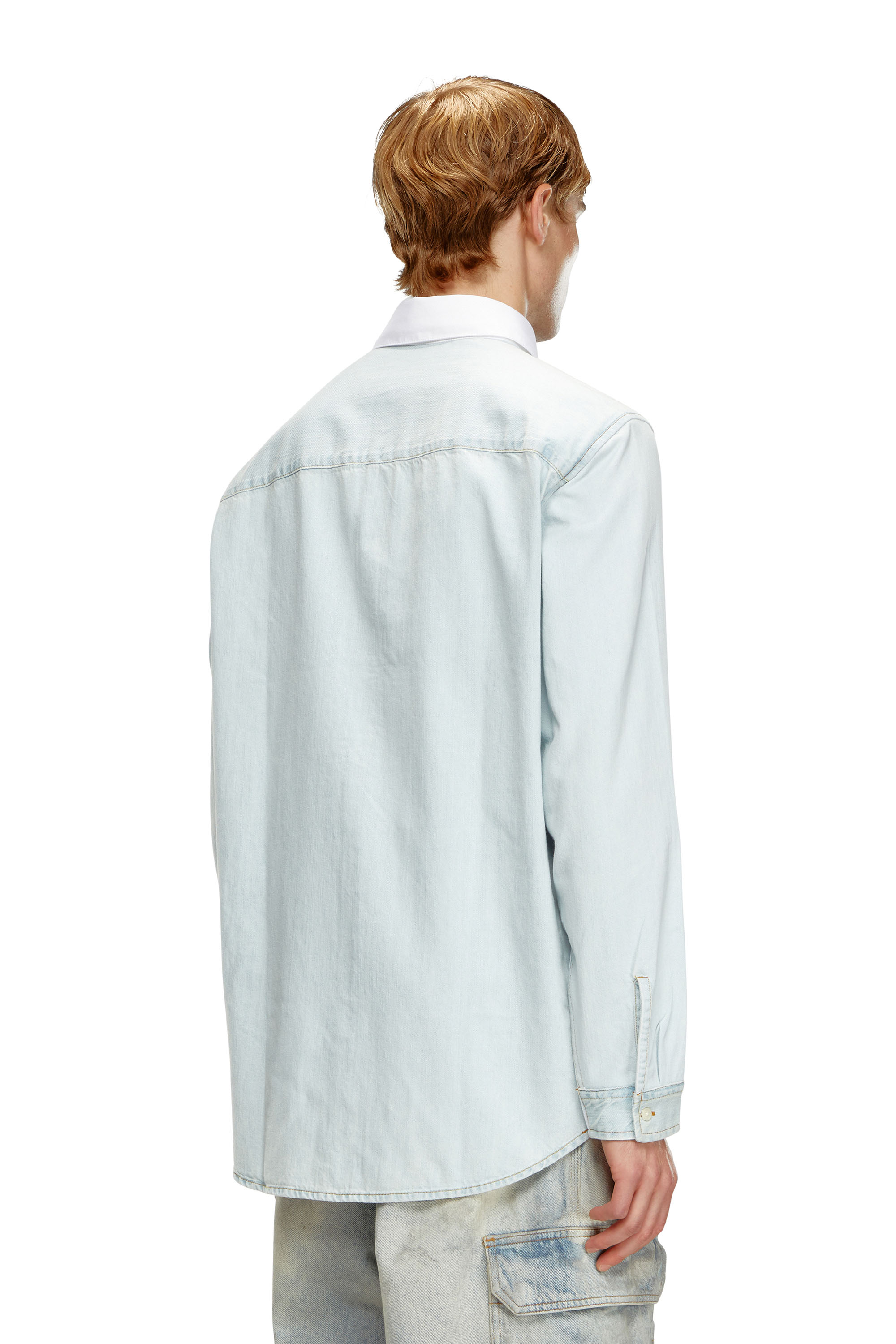 Diesel - S-SIMPLY-DNM, Male's Shirt in cotton poplin and denim in ホワイト/ブルー - 4