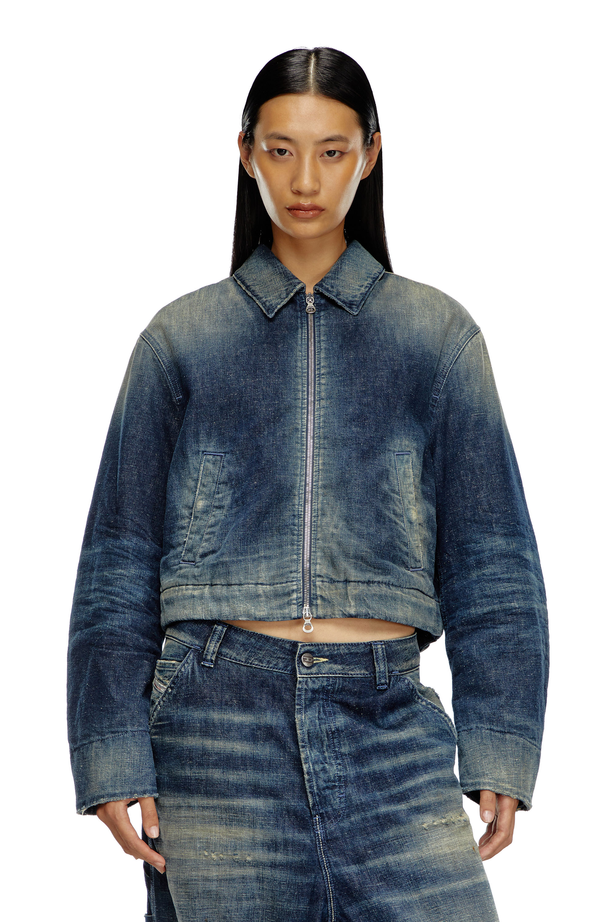 Diesel - DE-NOVA, Female's Padded jacket in utility-style denim in ダークブルー - 1