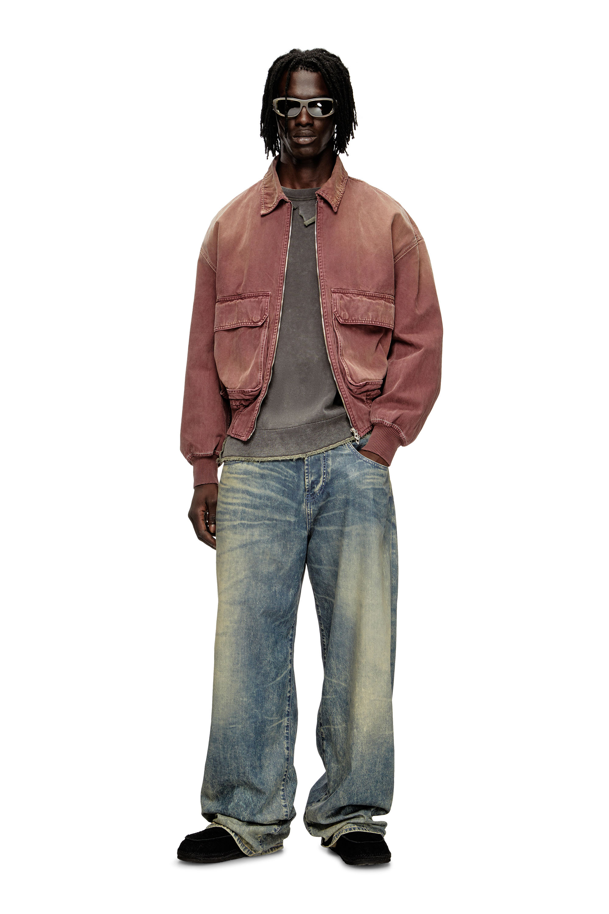 Diesel - D-KURZ, Unisex's Jacket in coloured herringbone denim in ブラウン - 1