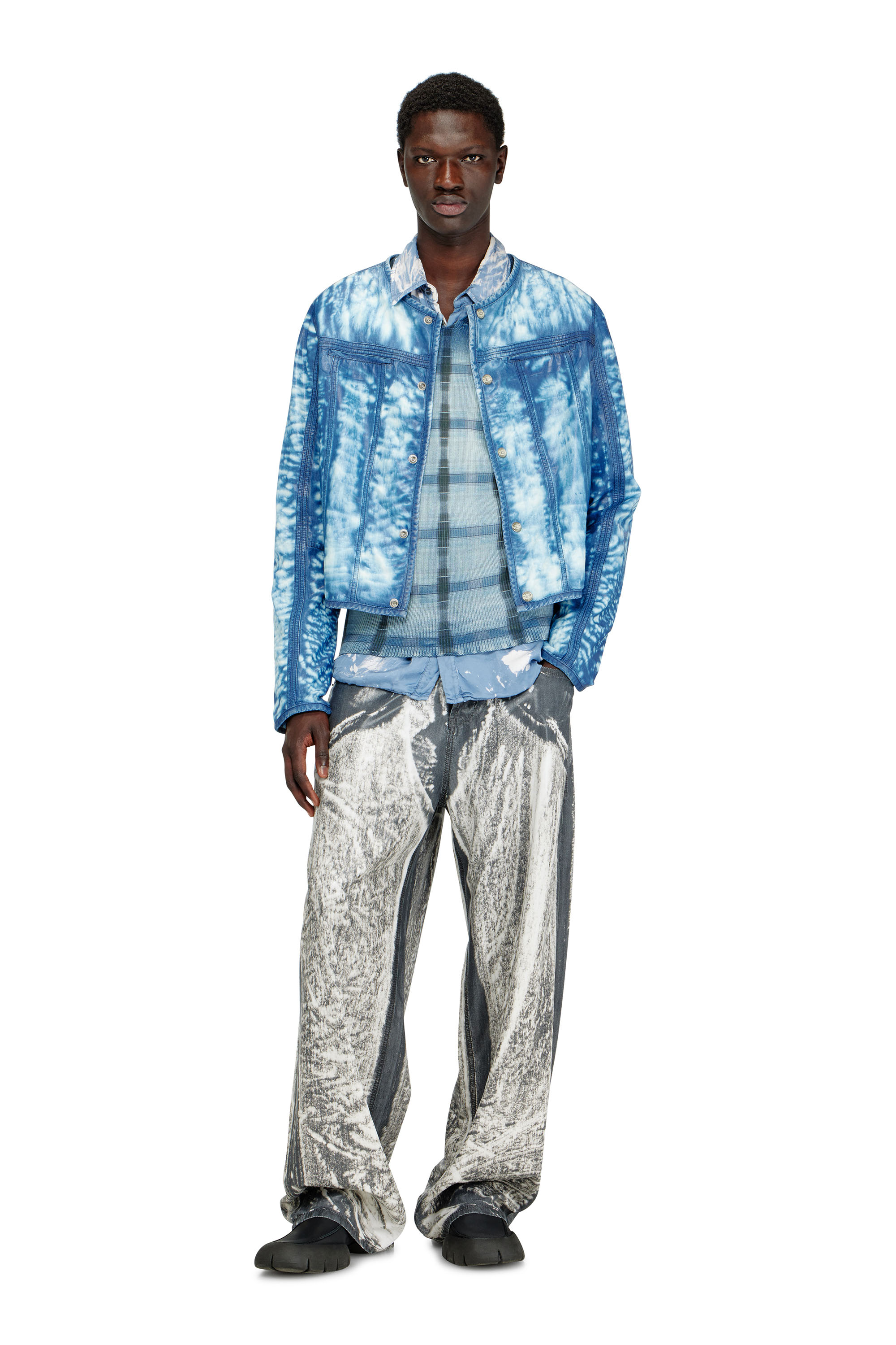 Diesel - K-EGONS, Male's Rib-knit top with check X-ray effect in ブルー - 2